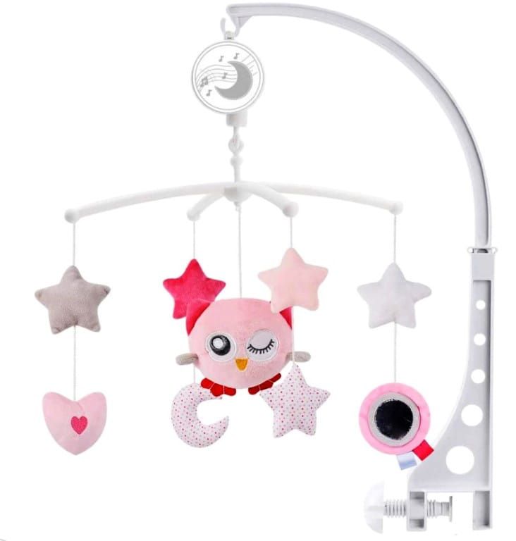 Karuzela do łóżeczka z pozytywką różowa sowa Sun Baby