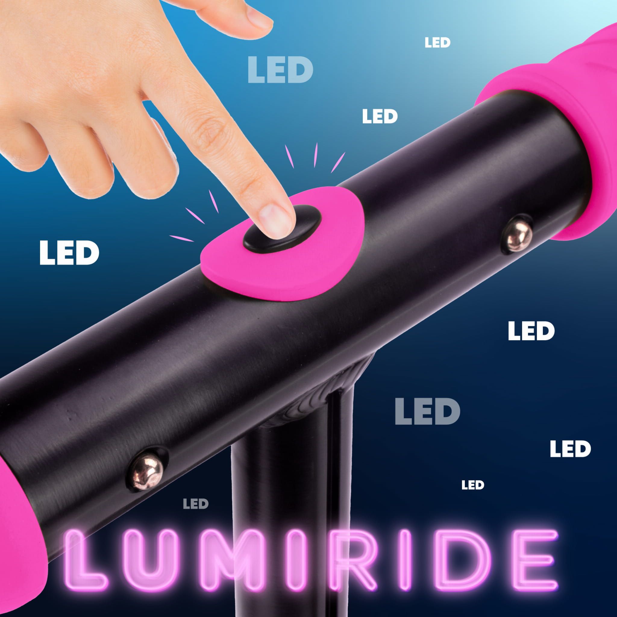 LUMI RIDE Hulajnoga dwukołowa dla dzieci składana regulowana LED 7 kolorów 20 programów fuksja Sun Baby