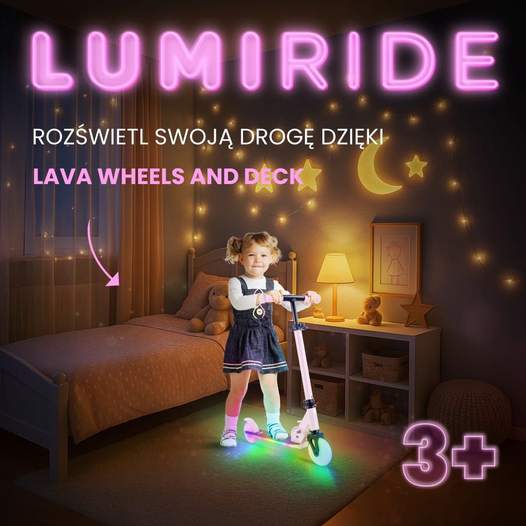 LUMI RIDE Hulajnoga dwukołowa dla dzieci składana regulowana LED 7 kolorów 20 programów różowy Sun Baby