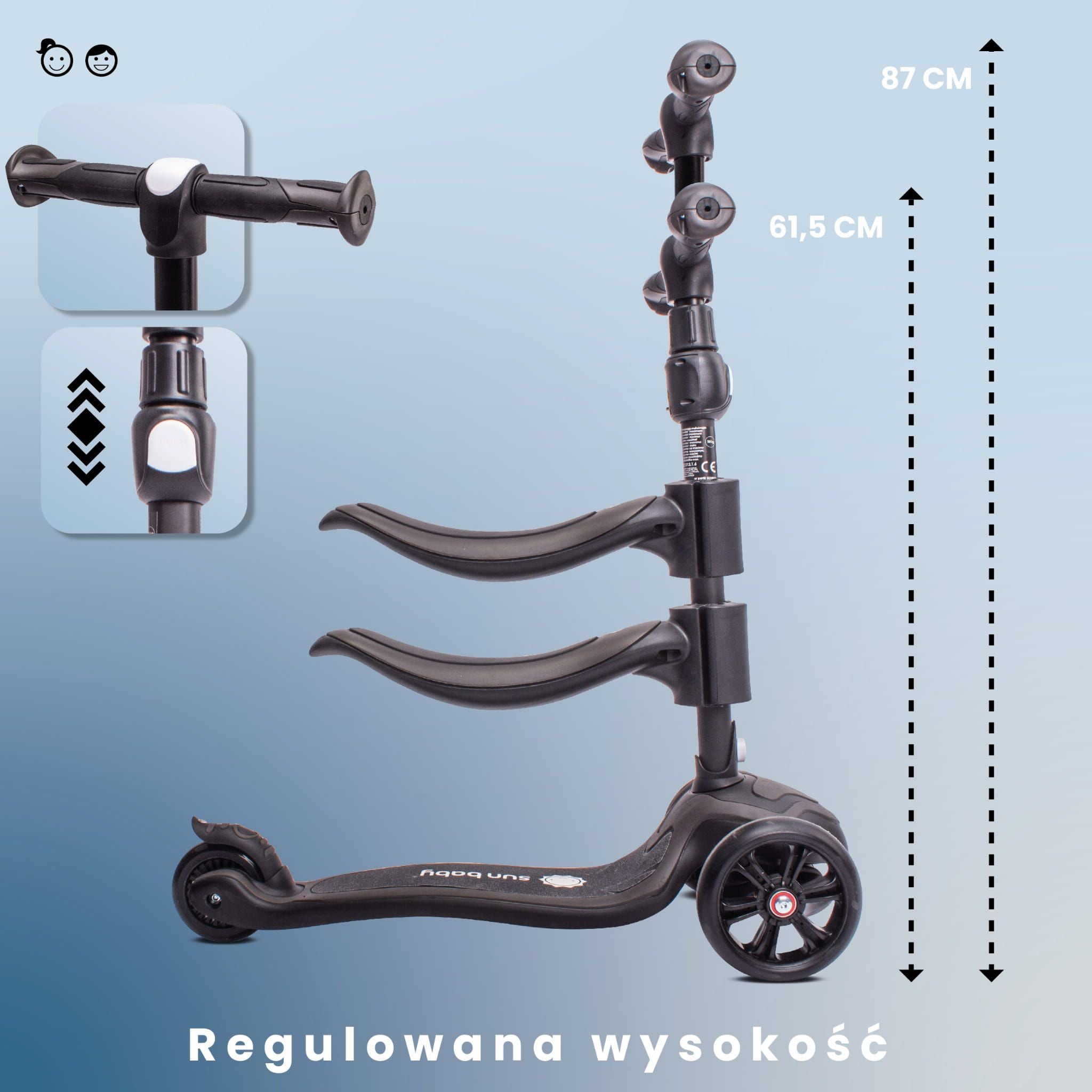 Hulajnoga dla dzieci trójkołowa balansowa Flash 3w1 LED czarna