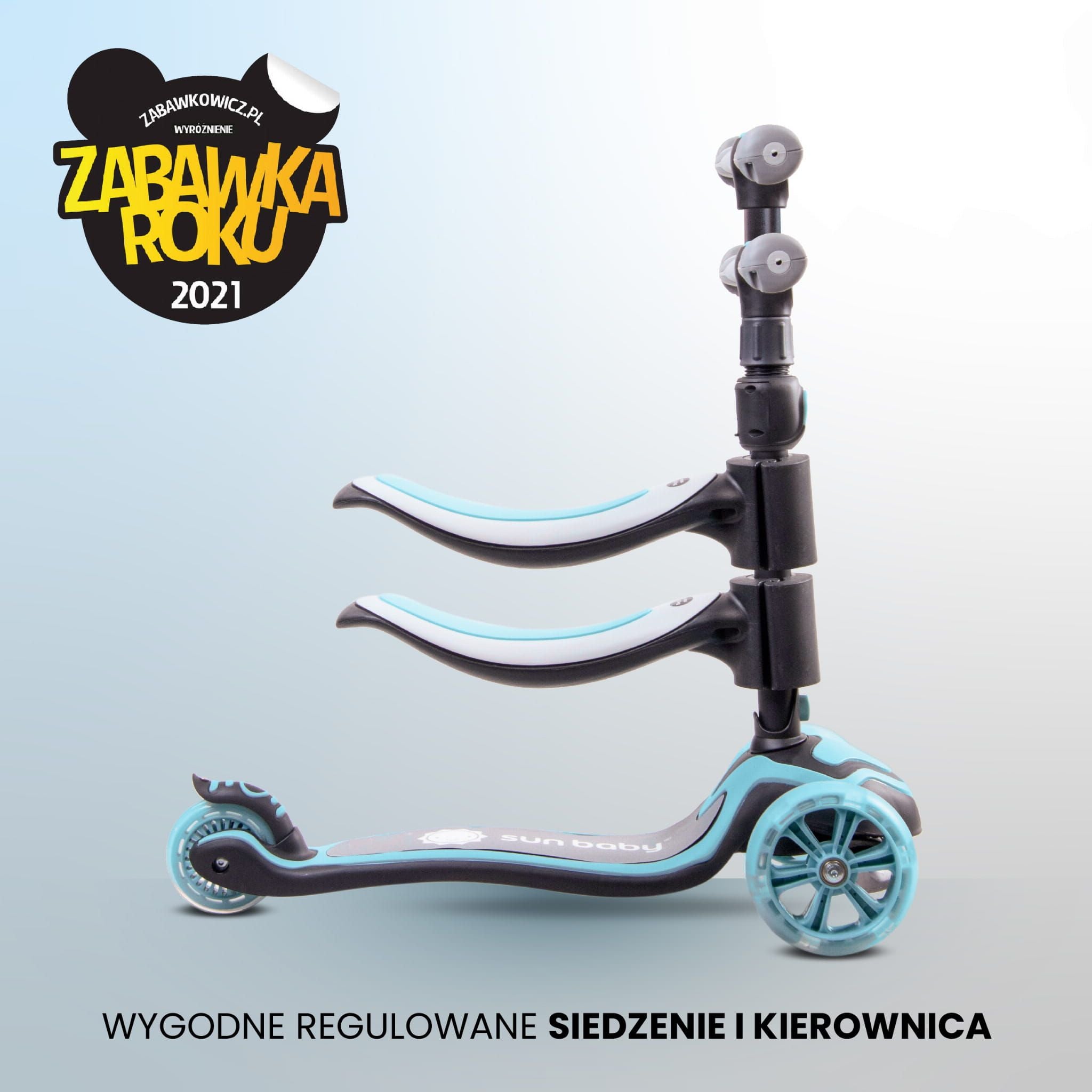 Hulajnoga dla dzieci trójkołowa balansowa Flash 3w1 LED dla dzieci - pastelowo niebieska