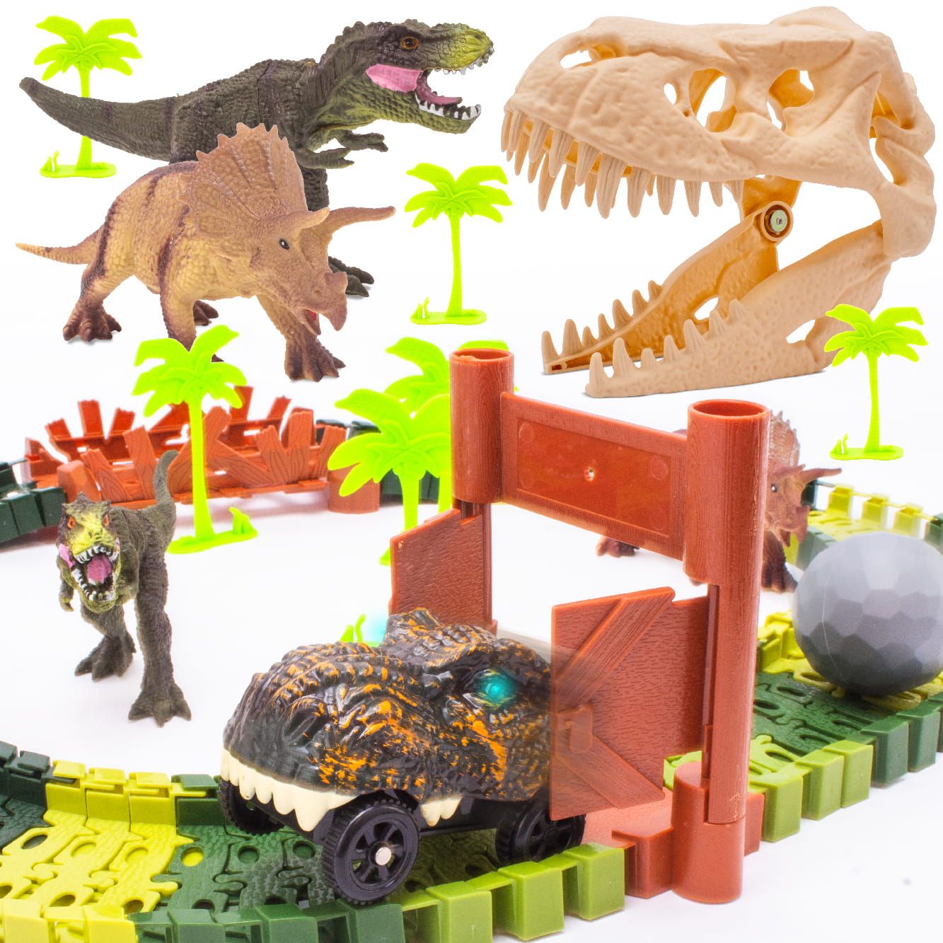 Tor wyścigowy samochodowy dla dzieci Dinozaur 86 el Dinozaury Auto Sun Baby