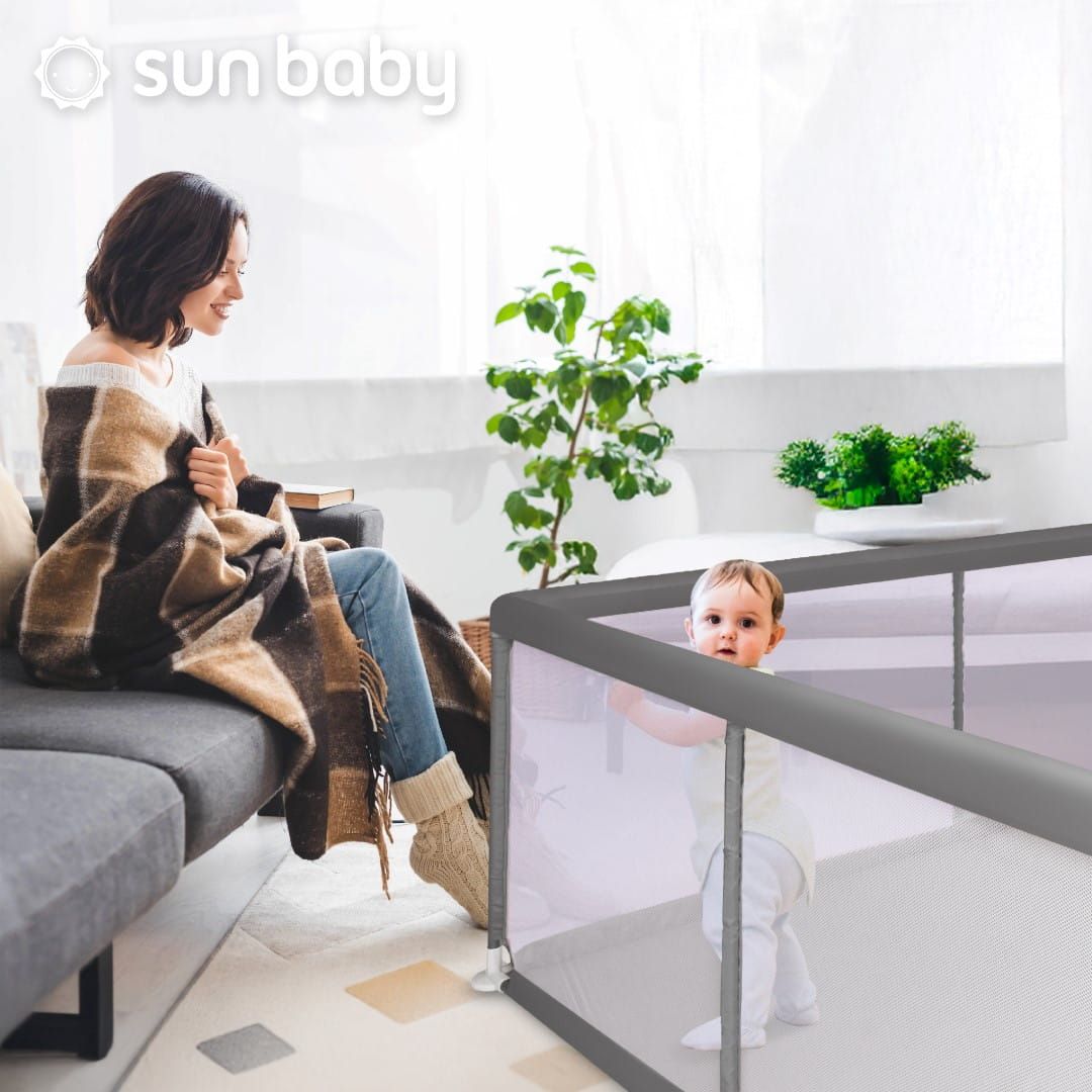 Duży Kojec dziecięcy łóżeczko Plac zabaw z podłogą Suchy basen 150x200 szary Sun Baby