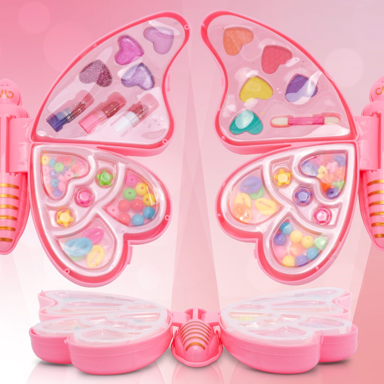 Zestaw do robienia bransoletek biżuterii makijażu koraliki Makeup naklejki pomadki Diy Motyl 2w1 Sun Baby