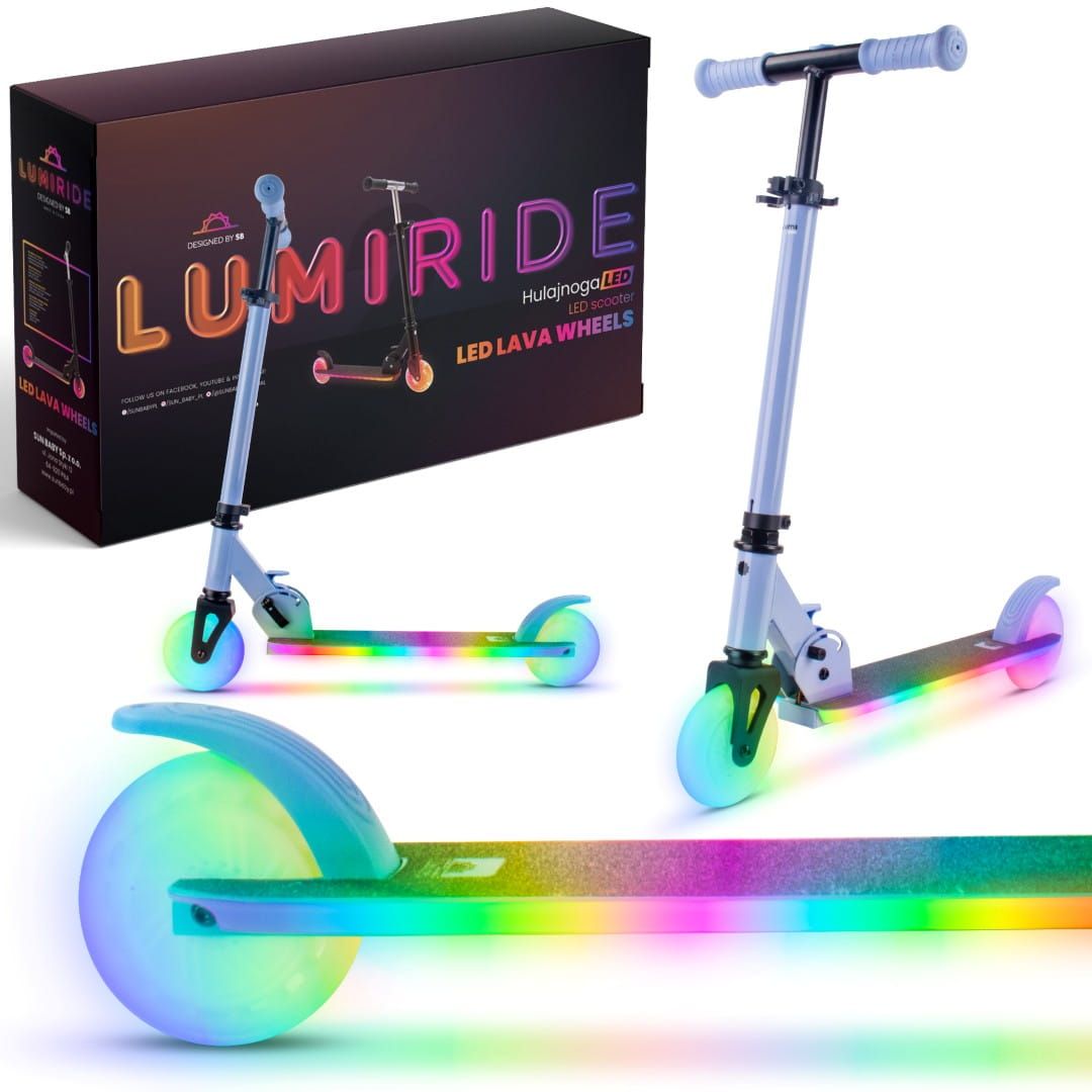 LUMI RIDE Hulajnoga dwukołowa dla dzieci składana regulowana LED 7 kolorów 20 programów niebieski Sun Baby