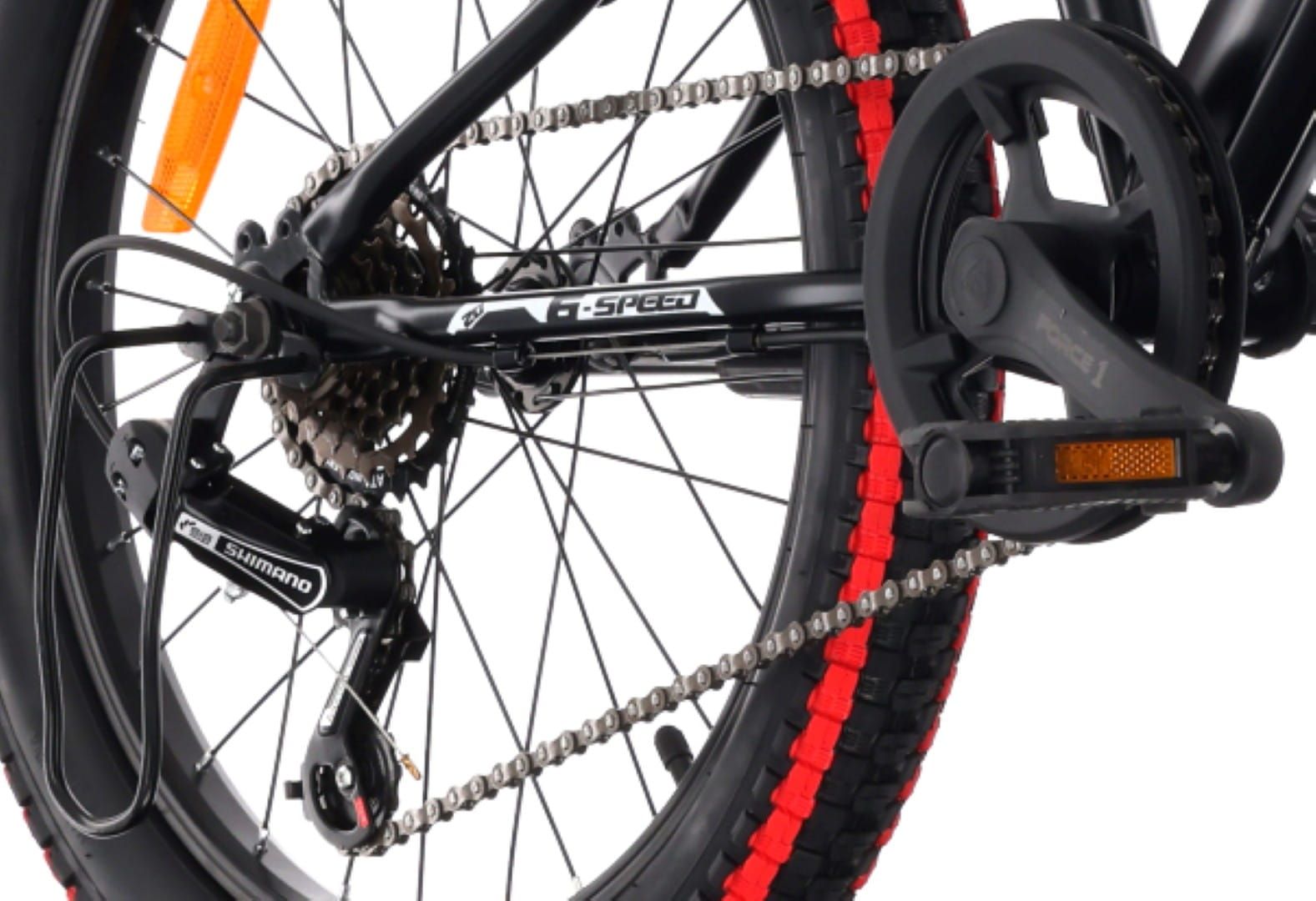 Rower dla chłopca 20 cali 6 biegów Shimano amortyzator szerokie opony Revoshift Tiger Bike czarny czerwony