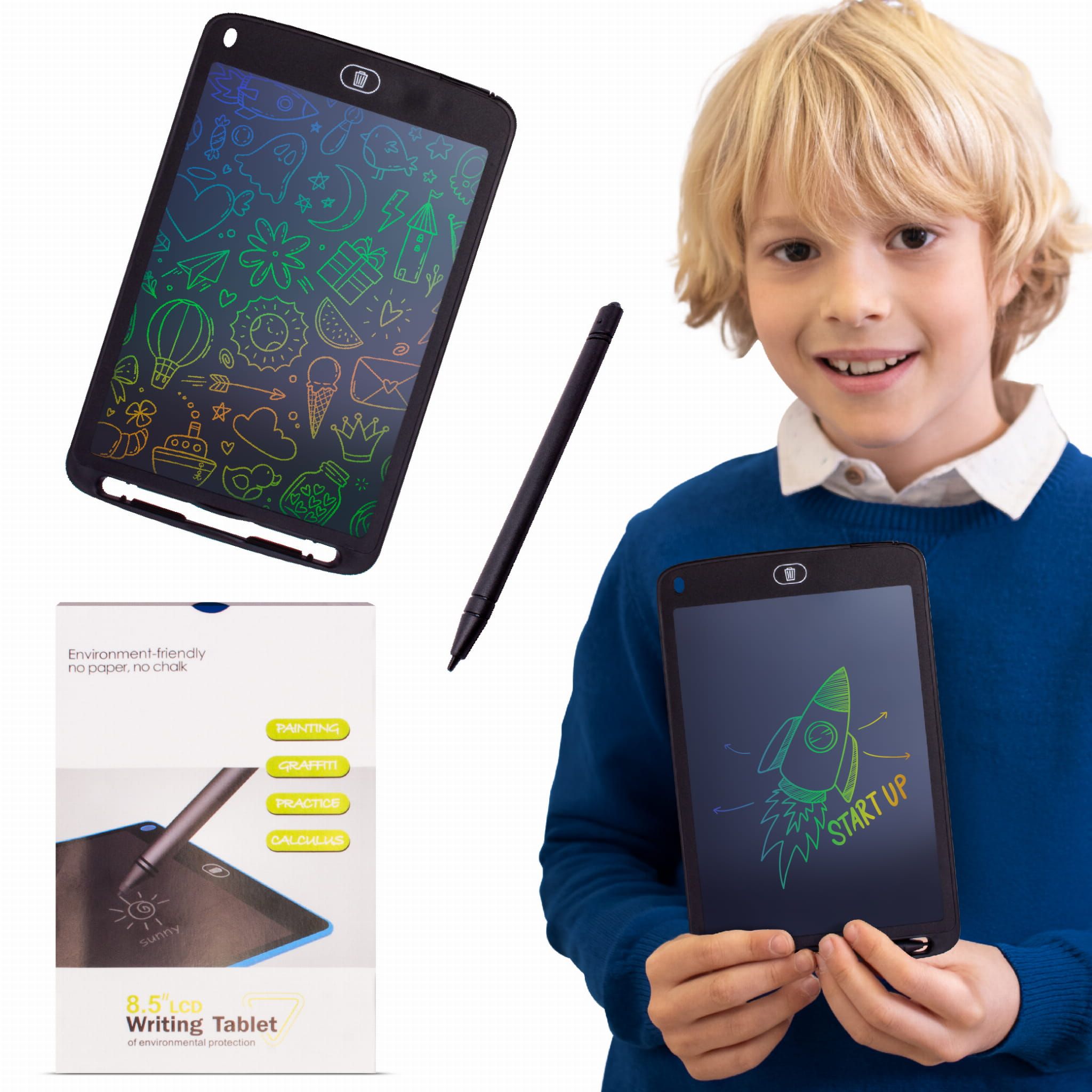 Tablet graficzny do rysowania dla dzieci Znikopis Rysik Tablica Notatnik 10,5 cala multikolor czarny Sun Baby