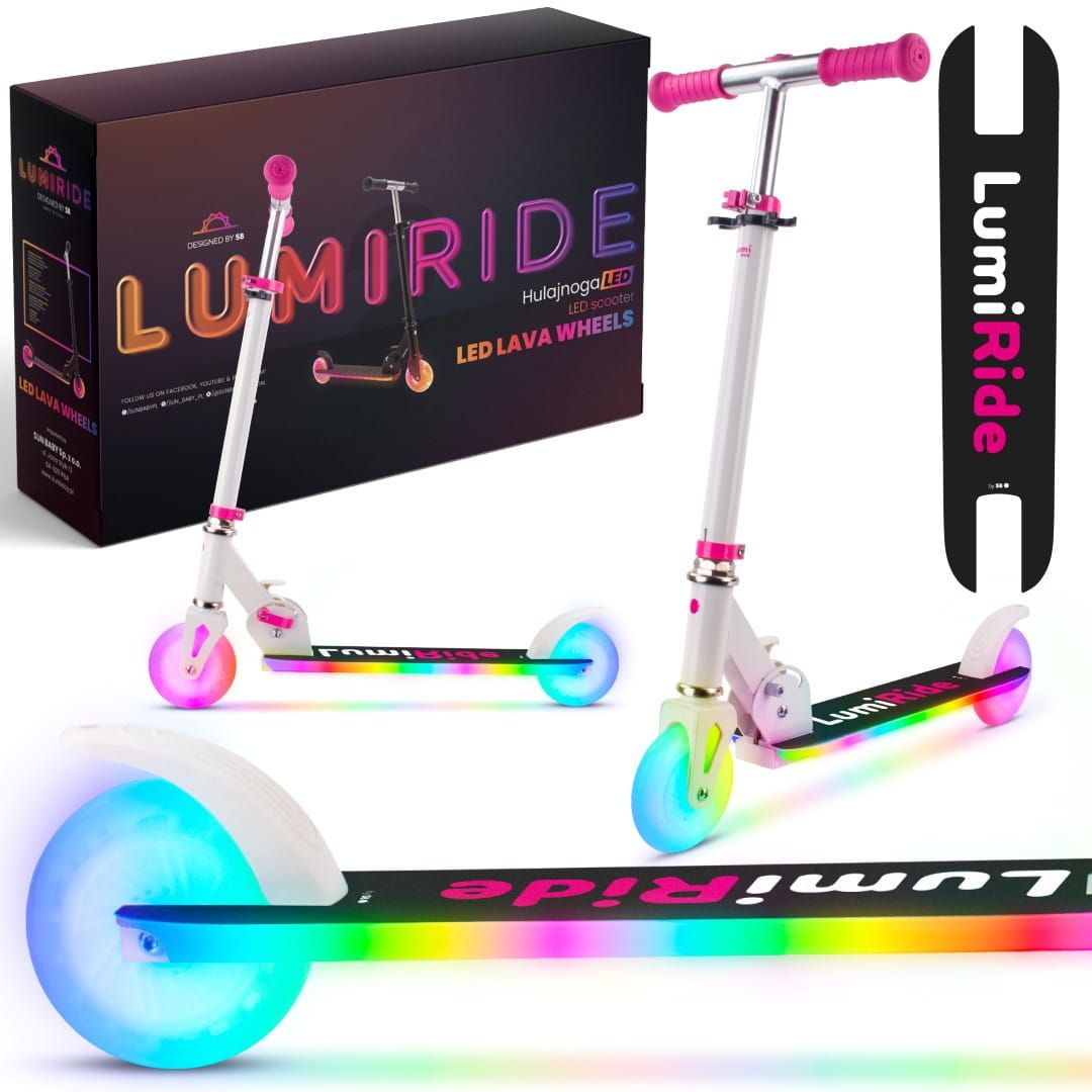 LUMI RIDE Hulajnoga dwukołowa dla dzieci składana regulowana LED 7 kolorów 20 programów biały Sun Baby