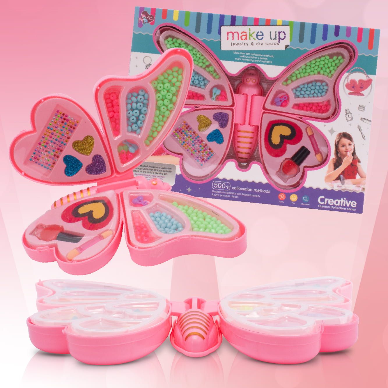 Zestaw do robienia bransoletek biżuterii makijażu koraliki Makeup naklejki lakier Diy Motyl 2w1 Sun Baby