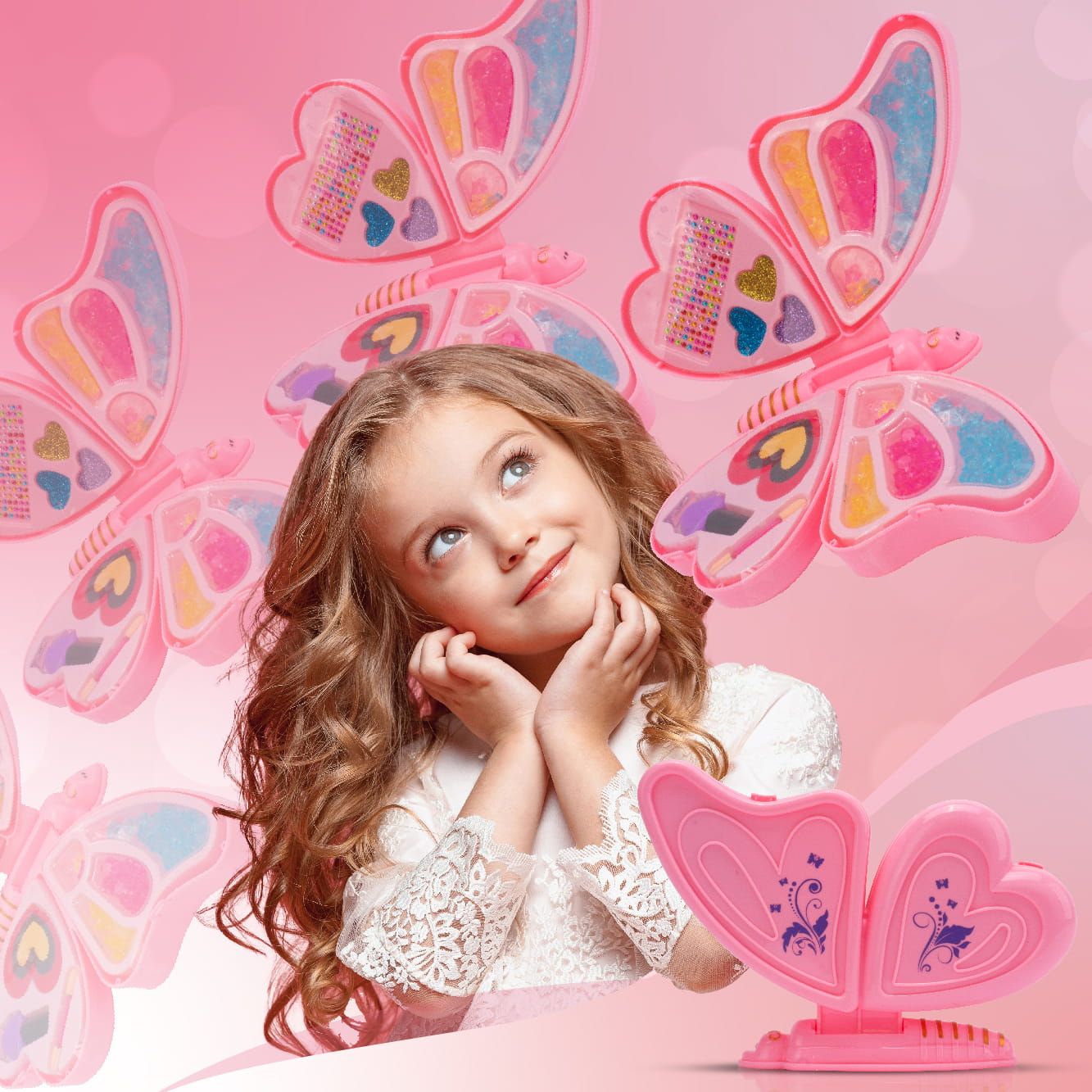 Zestaw do robienia bransoletek biżuterii makijażu koraliki kwiatki Makeup naklejki lakier Diy Motyl 2w1 Sun Baby