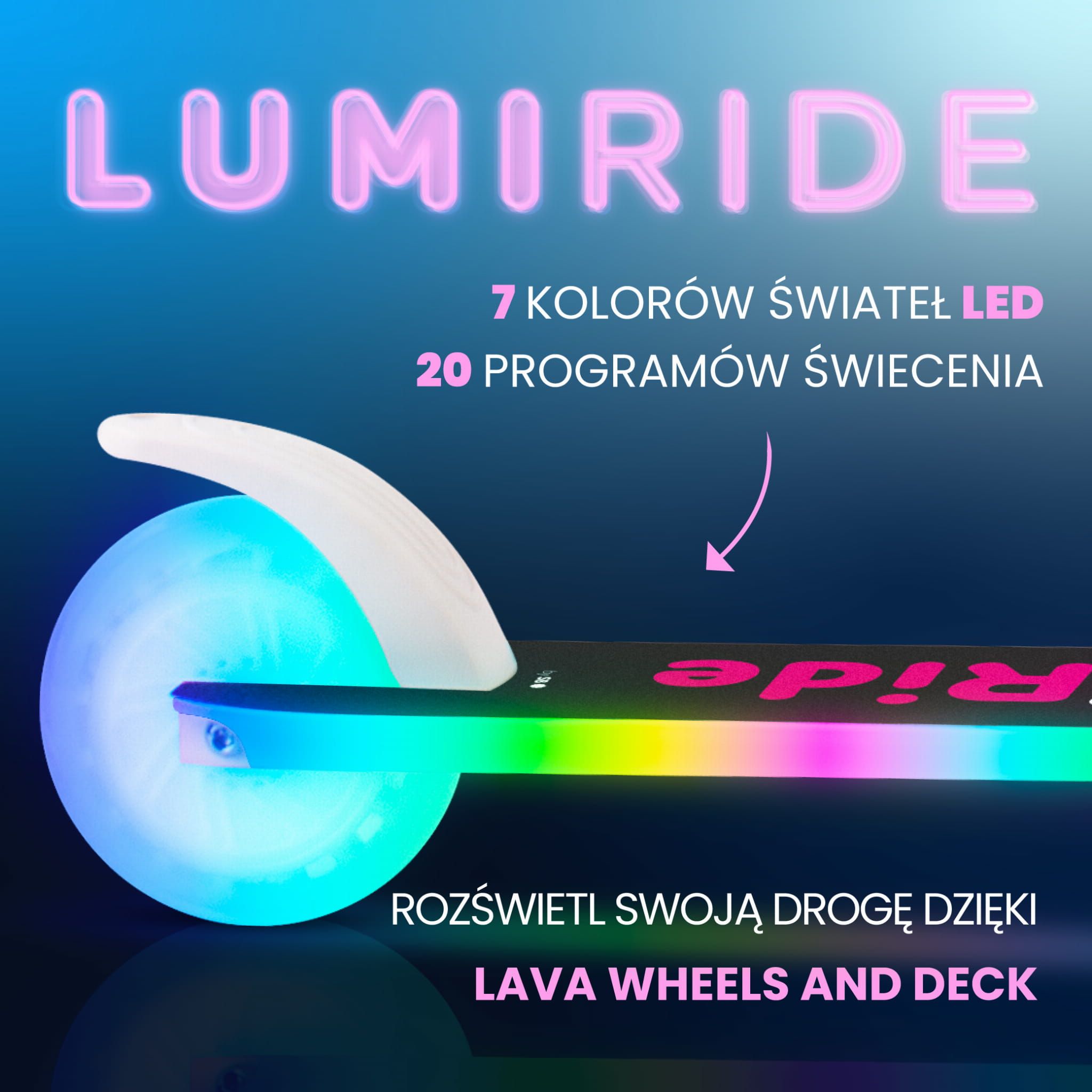 LUMI RIDE Hulajnoga dwukołowa dla dzieci składana regulowana LED 7 kolorów 20 programów biały Sun Baby