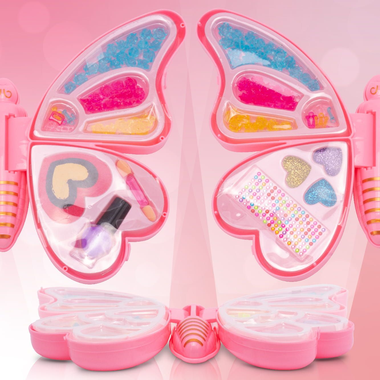 Zestaw do robienia bransoletek biżuterii makijażu koraliki kwiatki Makeup naklejki lakier Diy Motyl 2w1 Sun Baby
