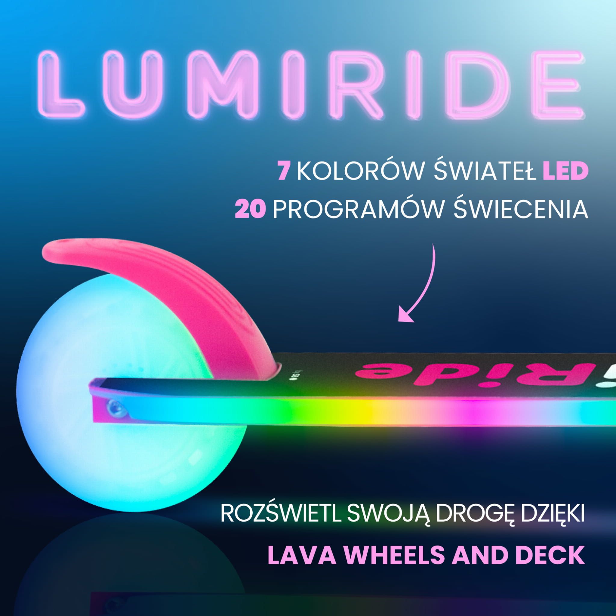LUMI RIDE Hulajnoga dwukołowa dla dzieci składana regulowana LED 7 kolorów 20 programów fuksja Sun Baby