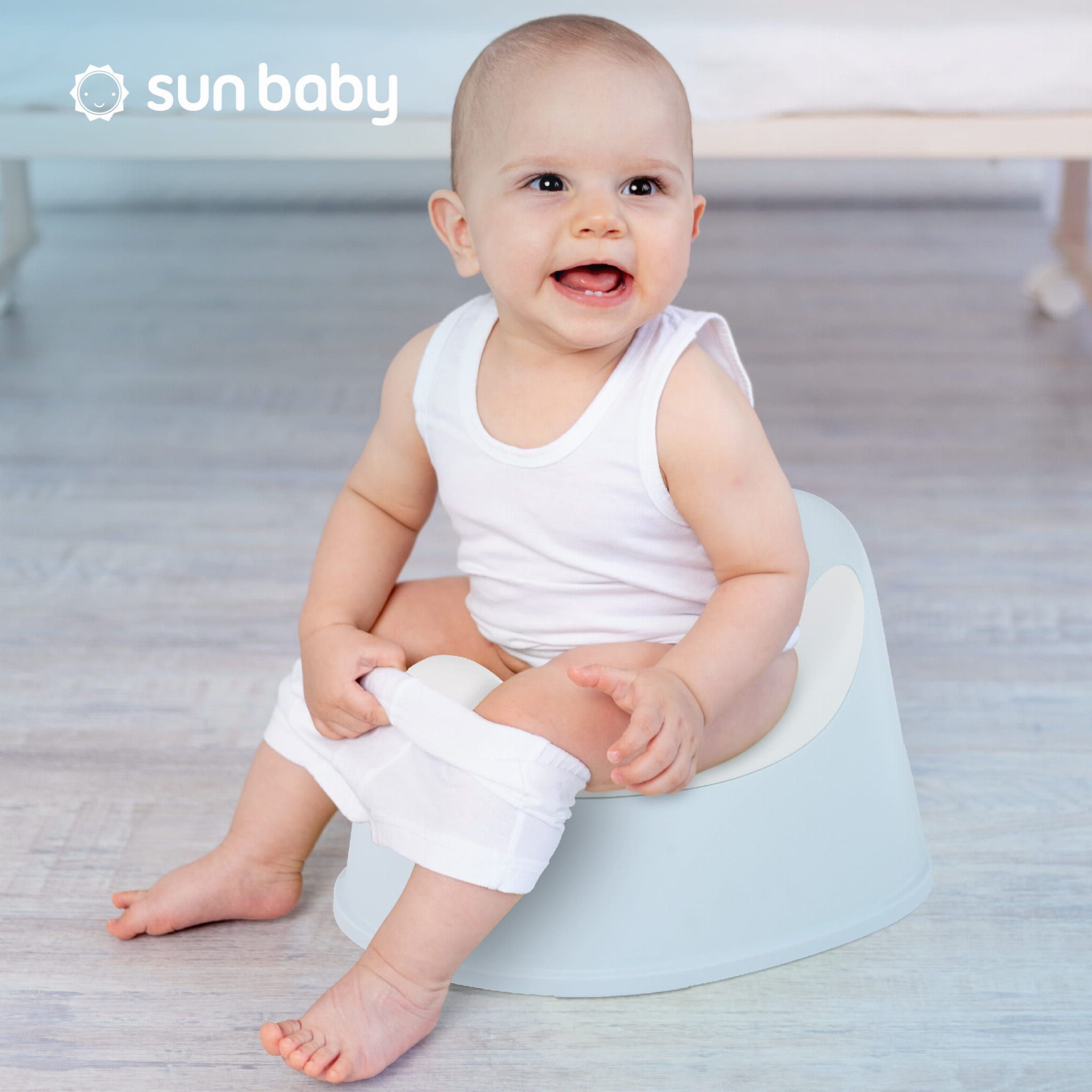 Nocnik dla dzieci antypoślizgowy z wyjmowanym wkładem Stabilny niebieski biały Sun Baby
