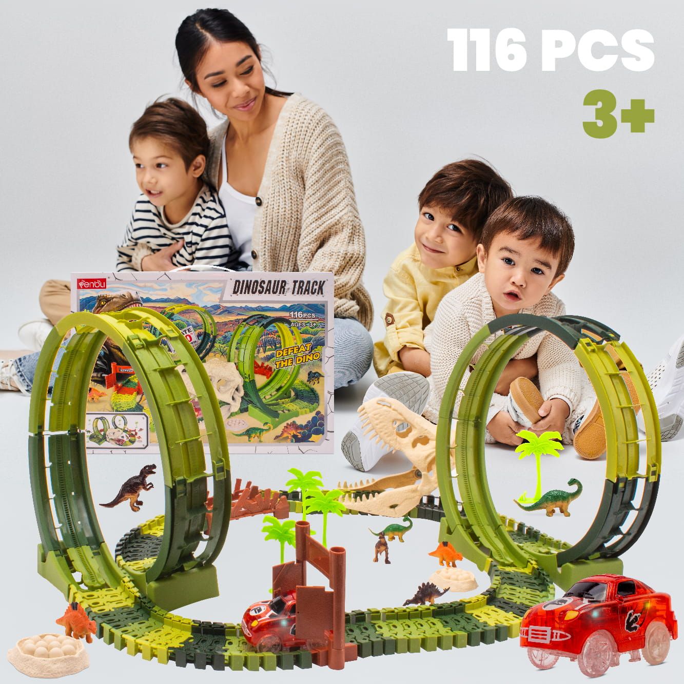 Tor wyścigowy samochodowy dla dzieci Duży Dinozaur 116 el Dinozaury Auto Sun Baby