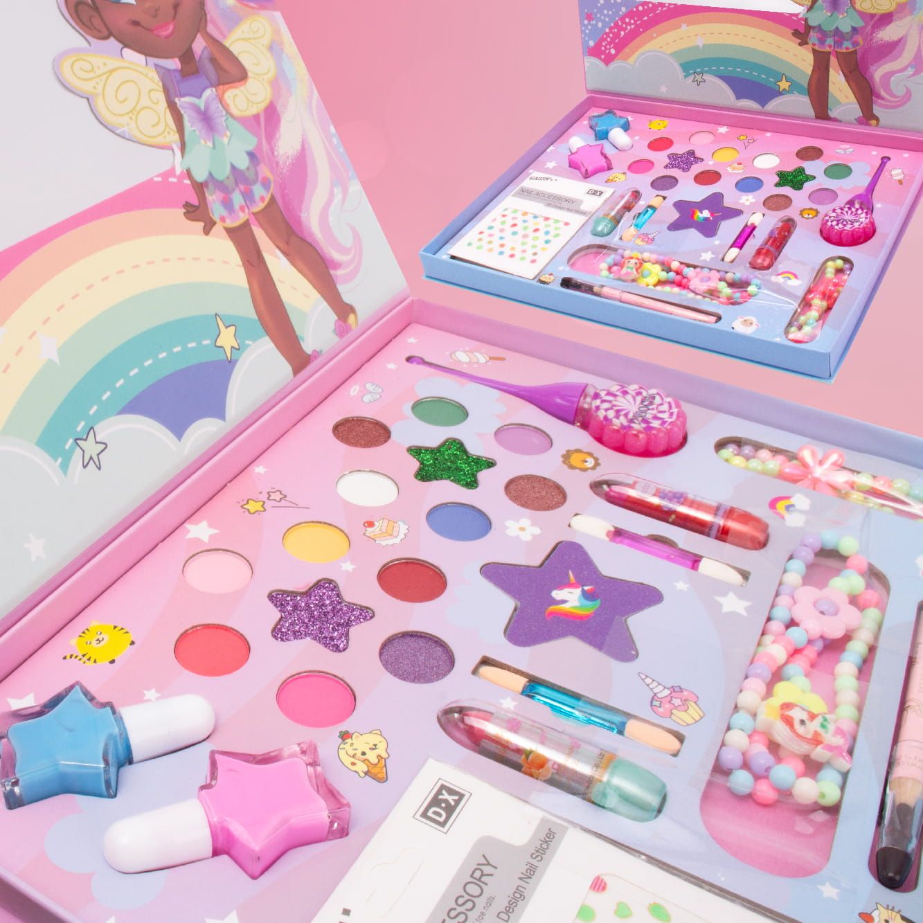 Zestaw do makijażu biżuteria Paletka cieni do makijażu Szminka Naklejki na paznokcie Biżuteria Make Up Lusterko Sun Baby