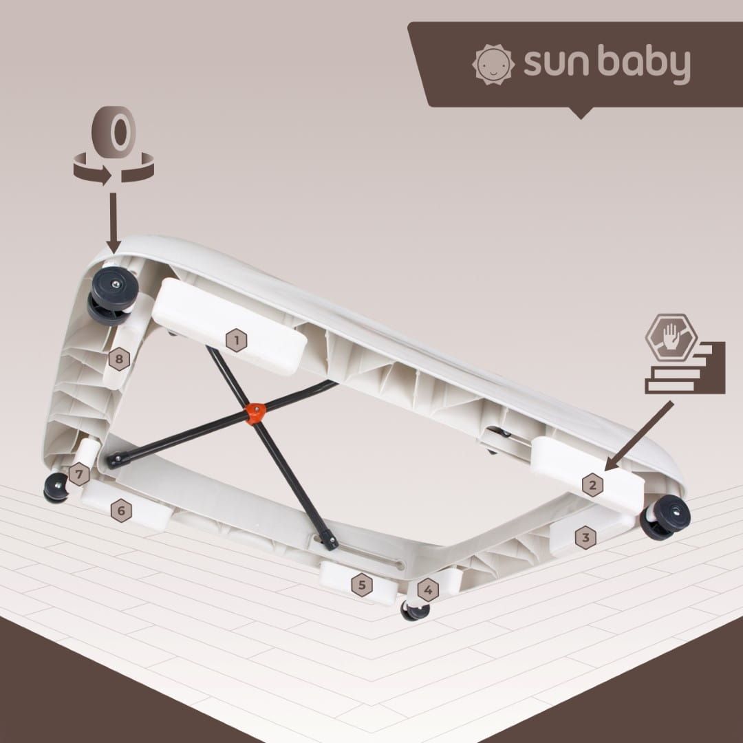 Chodzik dla dzieci interaktywny do nauki chodzenia regulacja wysokości kierownica stopery szary Sun Baby