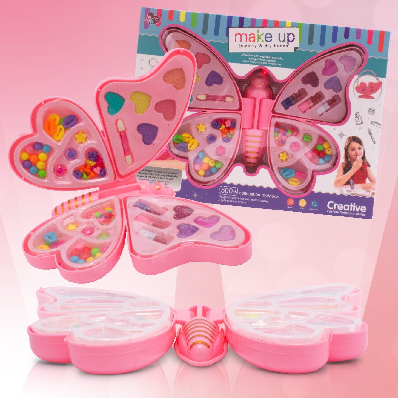 Zestaw do robienia bransoletek biżuterii makijażu koraliki Makeup naklejki pomadki Diy Motyl 2w1 Sun Baby