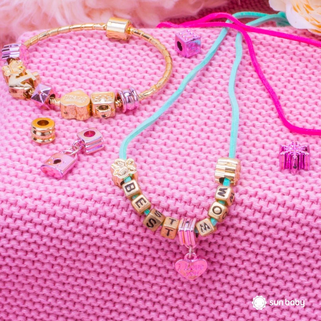 Zestaw do robienia bransoletek biżuterii zawieszki koraliki bransoletki naszyjniki 65 el Sun Baby