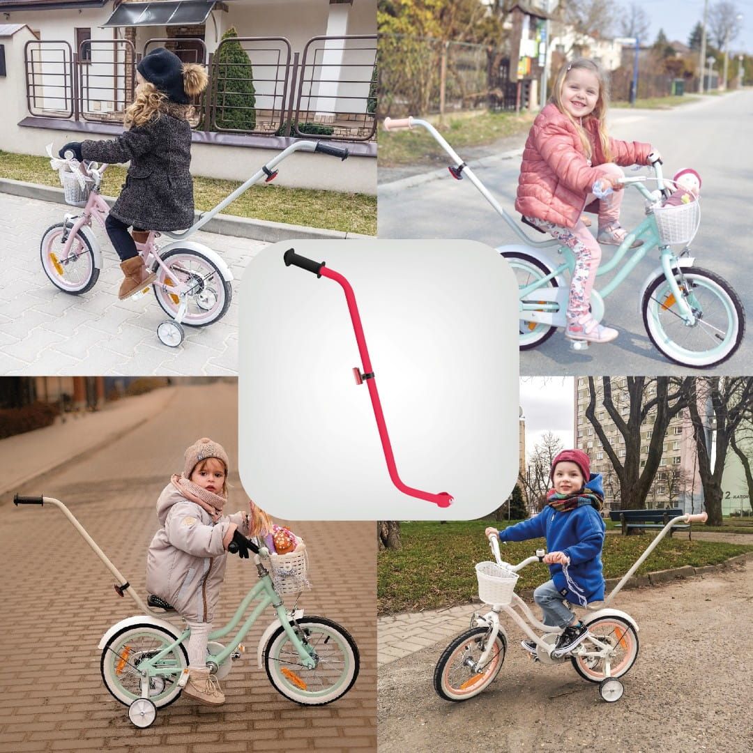 Pchacz Prowadnik do roweru z odblaskiem Kij Rączka Uchwyt do nauki jazdy na rowerze ciemny różowy Sun Baby