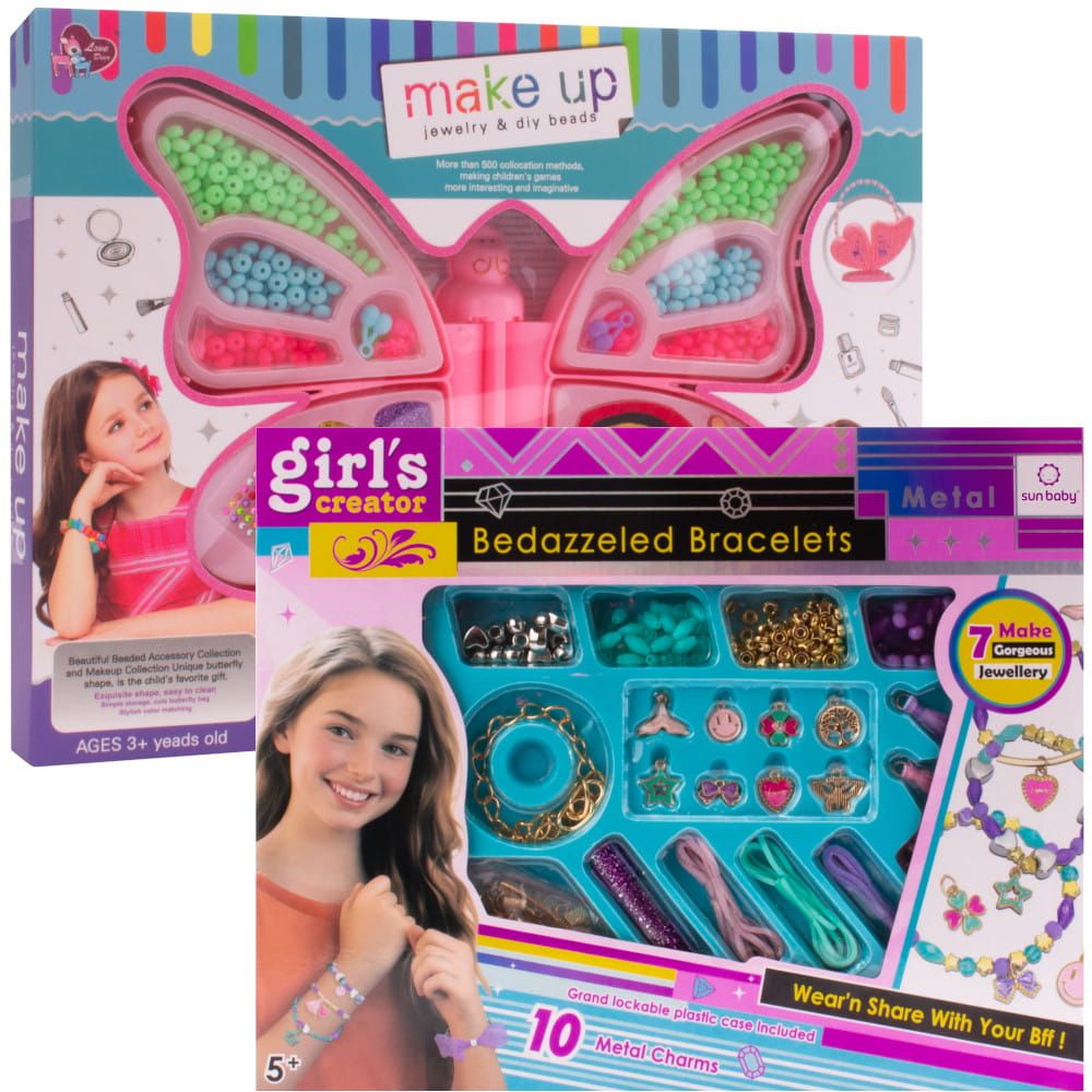 Zestaw do robienia bransoletek biżuterii makijażu koraliki naklejki lakiery wstążki DIY Sun Baby