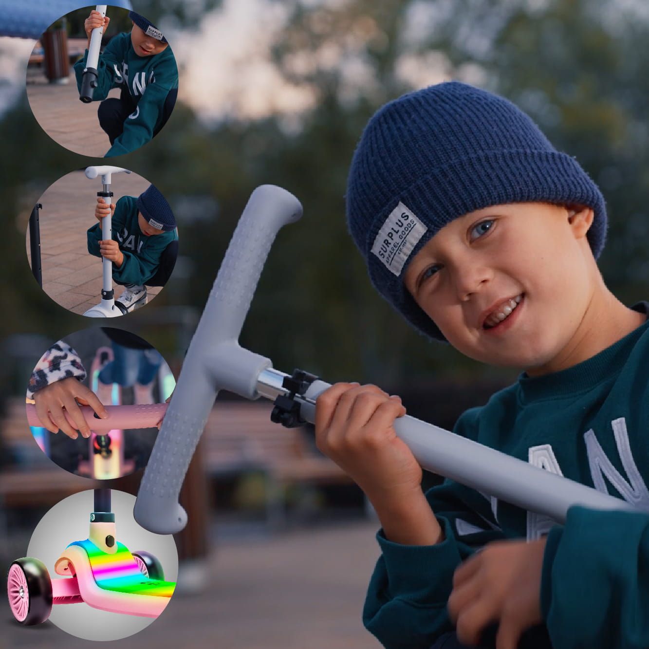 LUMI RIDE Hulajnoga trójkołowa balansowa składana regulowana Platforma LED 7 kolorów 20 programów różowy Sun Baby