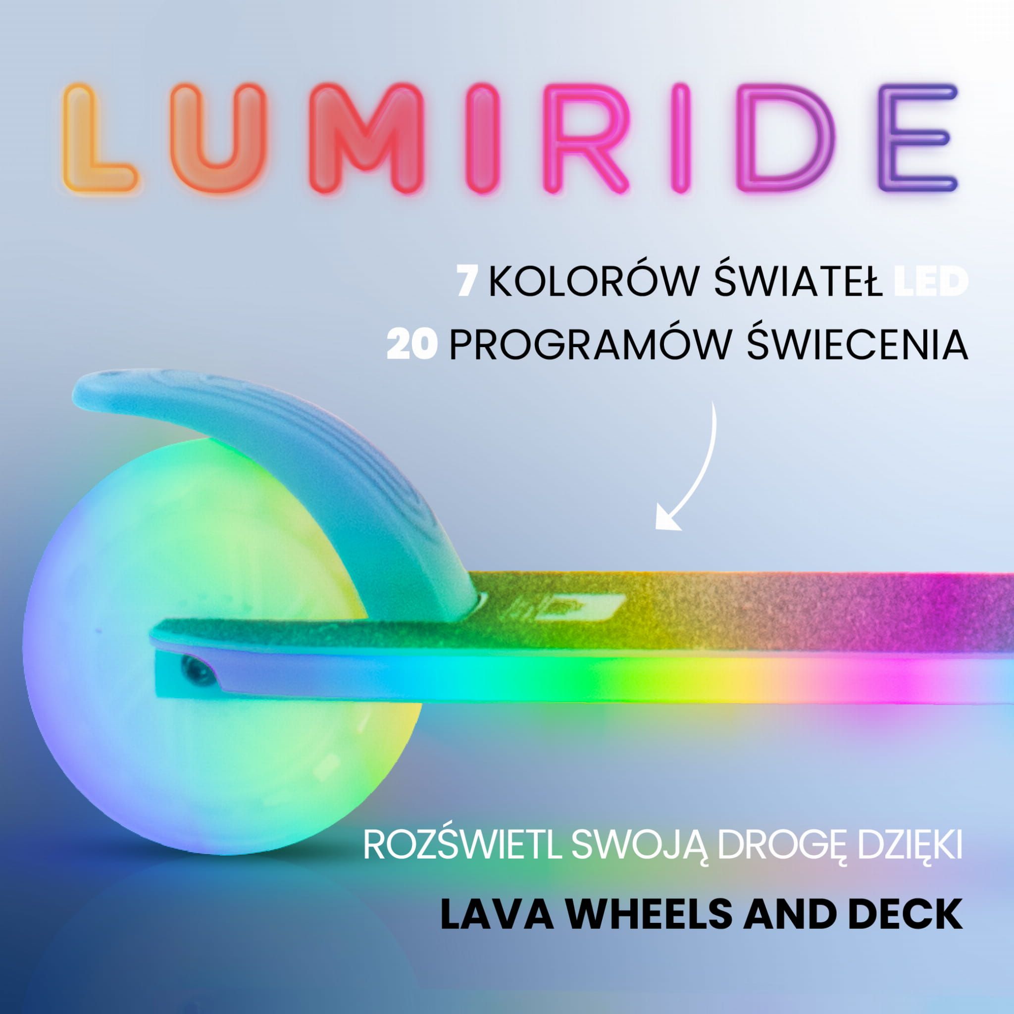 LUMI RIDE Hulajnoga dwukołowa dla dzieci składana regulowana LED 7 kolorów 20 programów niebieski Sun Baby