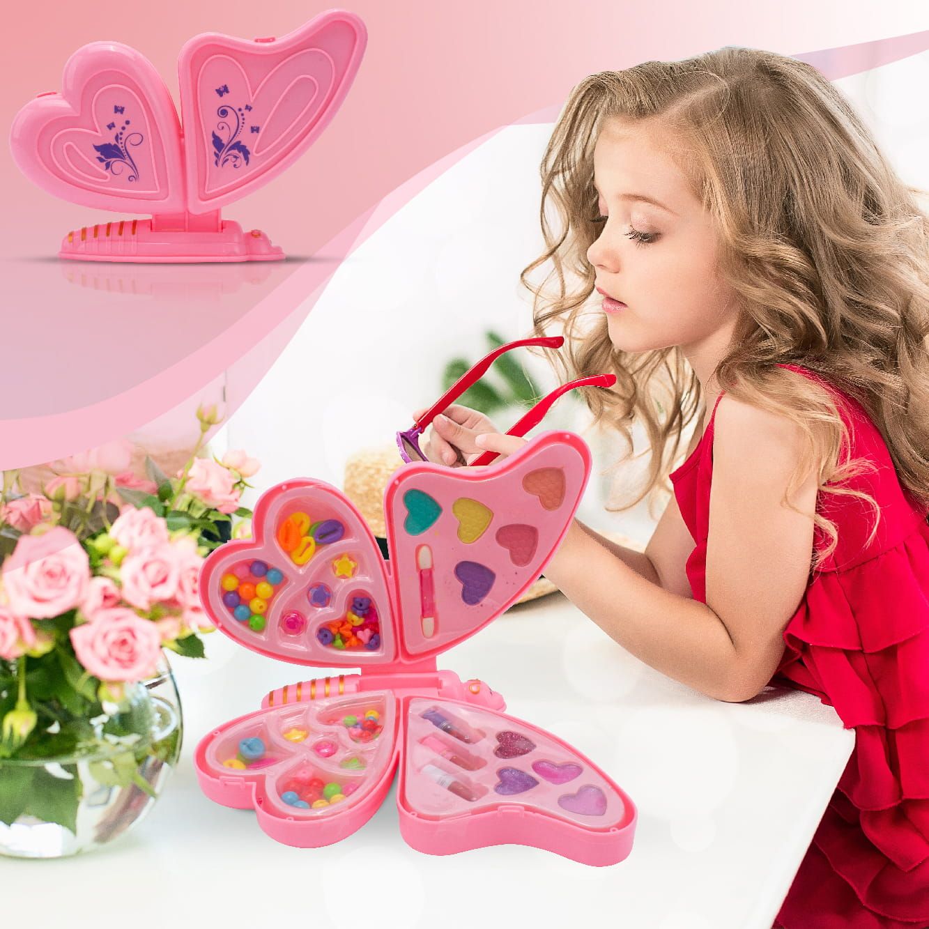 Zestaw do robienia bransoletek biżuterii makijażu koraliki Makeup naklejki pomadki Diy Motyl 2w1 Sun Baby