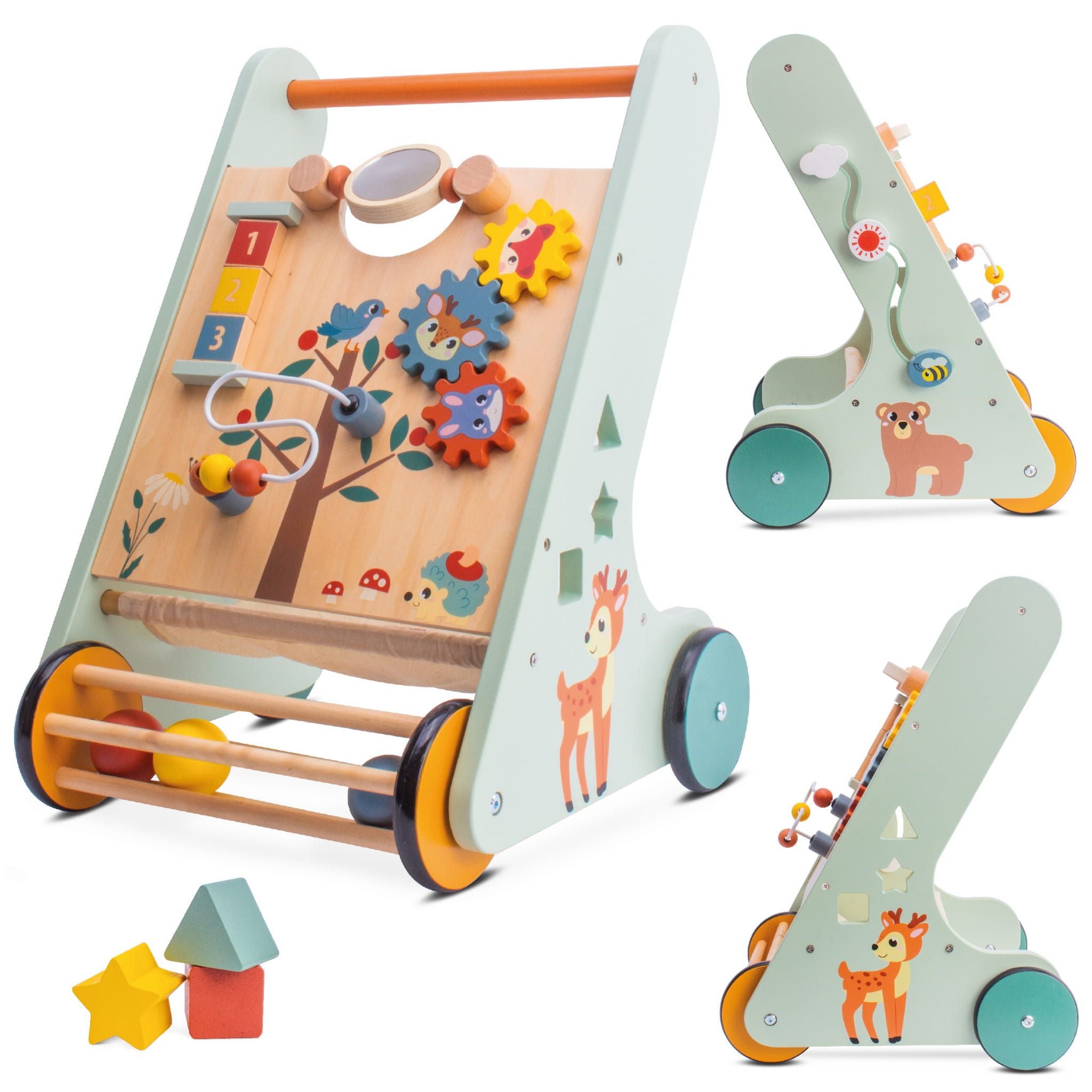 Chodzik jeździk Pchacz drewniany dla dziecka Sorter interaktywny GIGANT XXL 48 cm