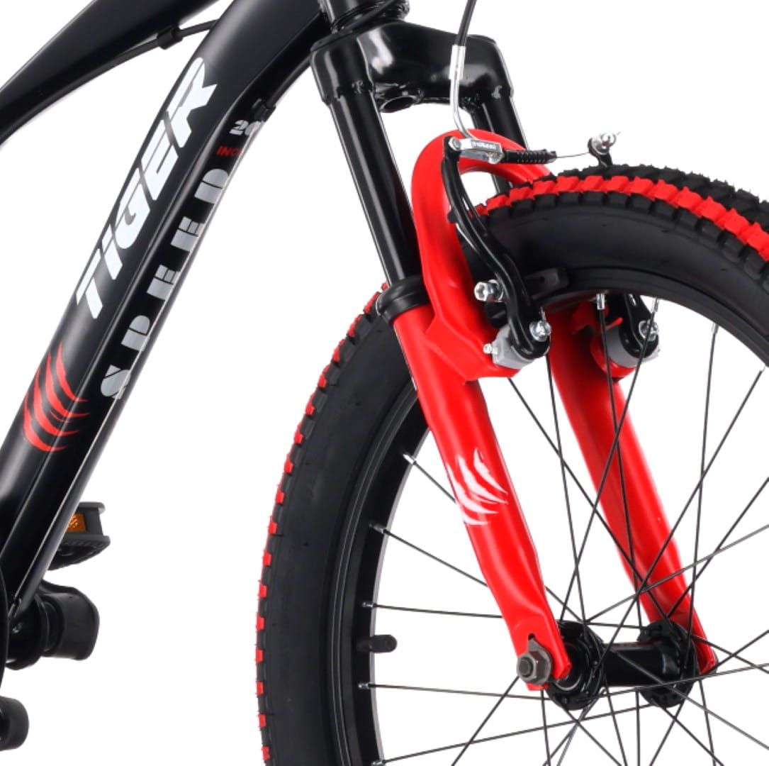 Rower dla chłopca 20 cali 6 biegów Shimano amortyzator szerokie opony Revoshift Tiger Bike czarny czerwony