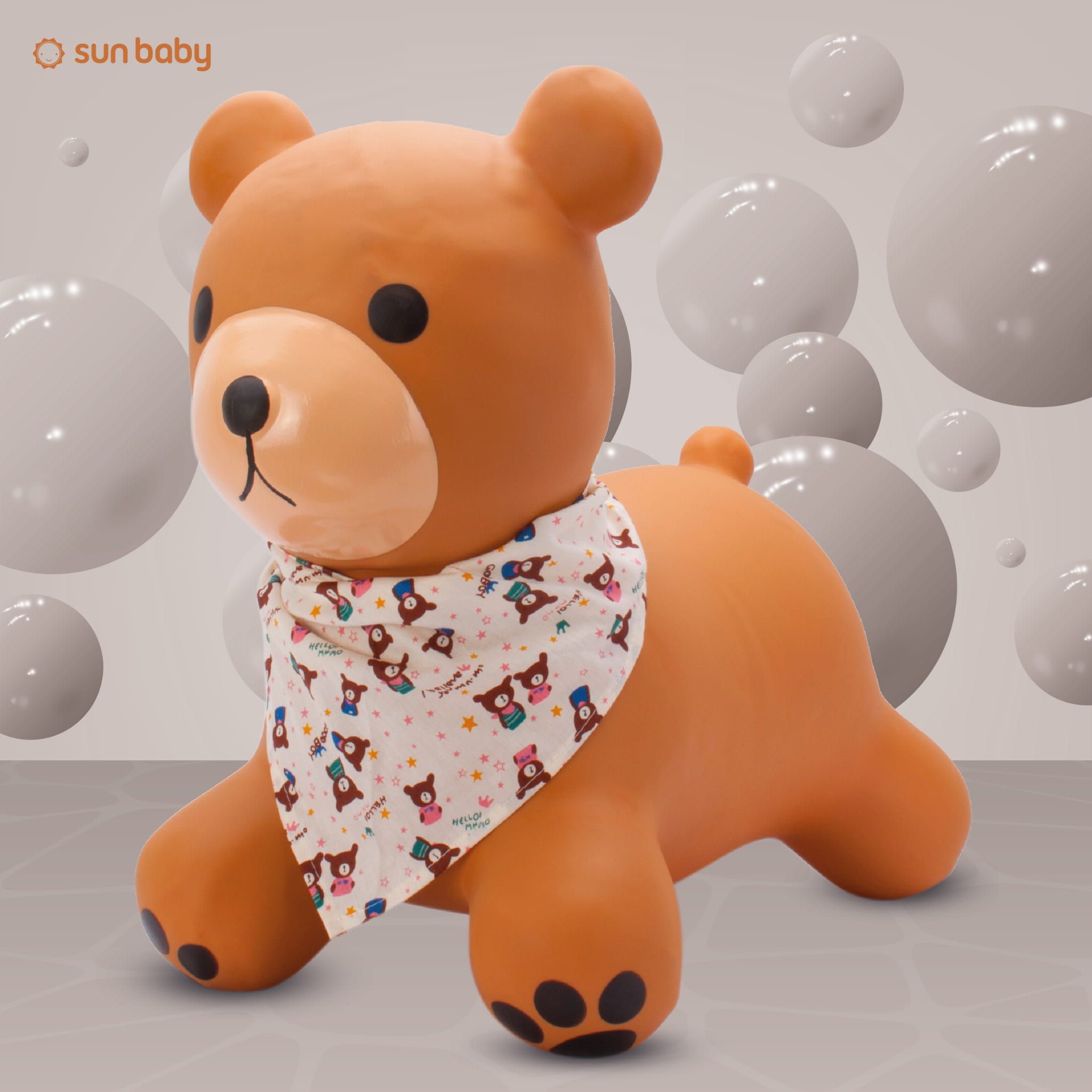 Skoczek dla dzieci do skakania z pompką TEDDY brązowy z bandaną