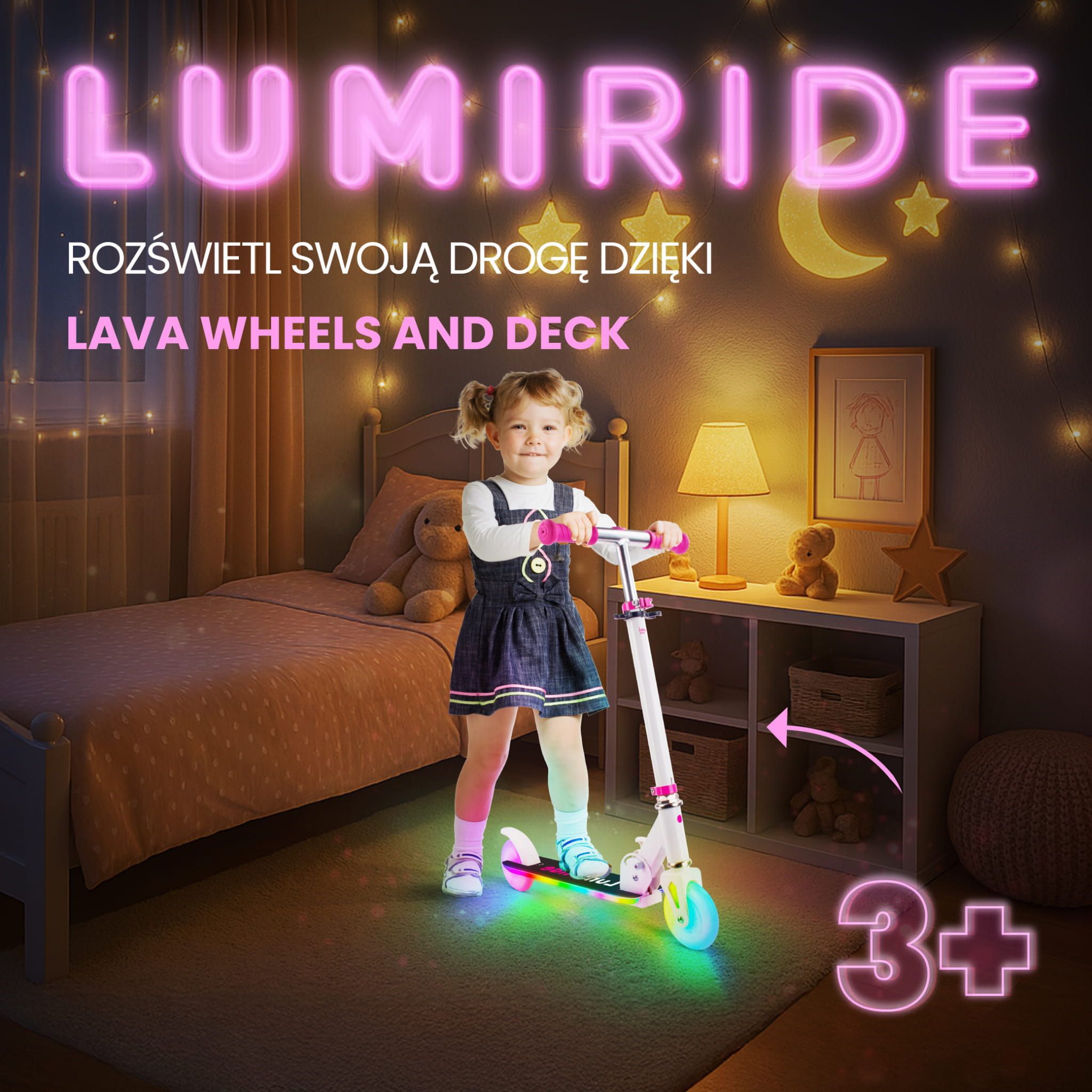 LUMI RIDE Hulajnoga dwukołowa dla dzieci składana regulowana LED 7 kolorów 20 programów biały Sun Baby
