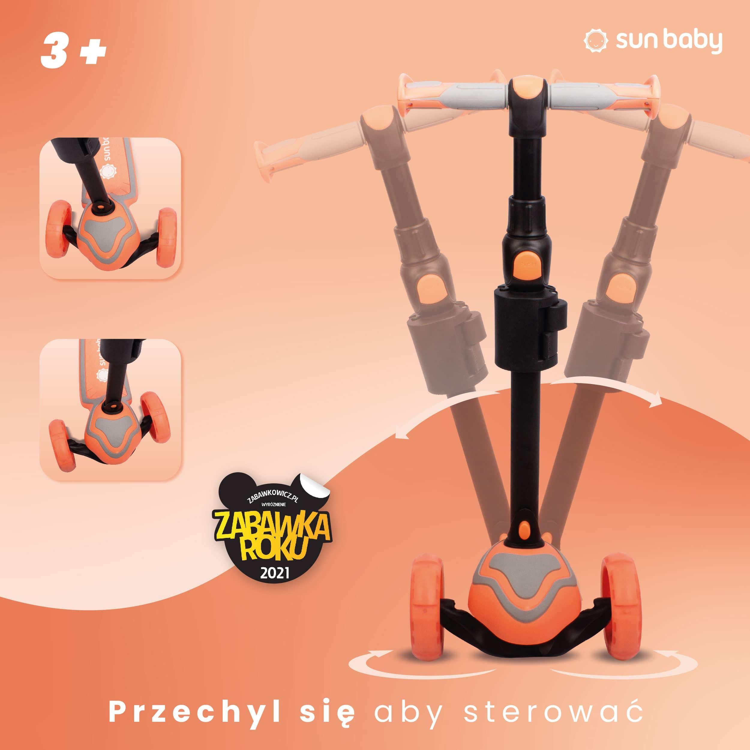Hulajnoga dla dzieci trójkołowa balansowa Flash 3w1 LED brzoskwiniowa