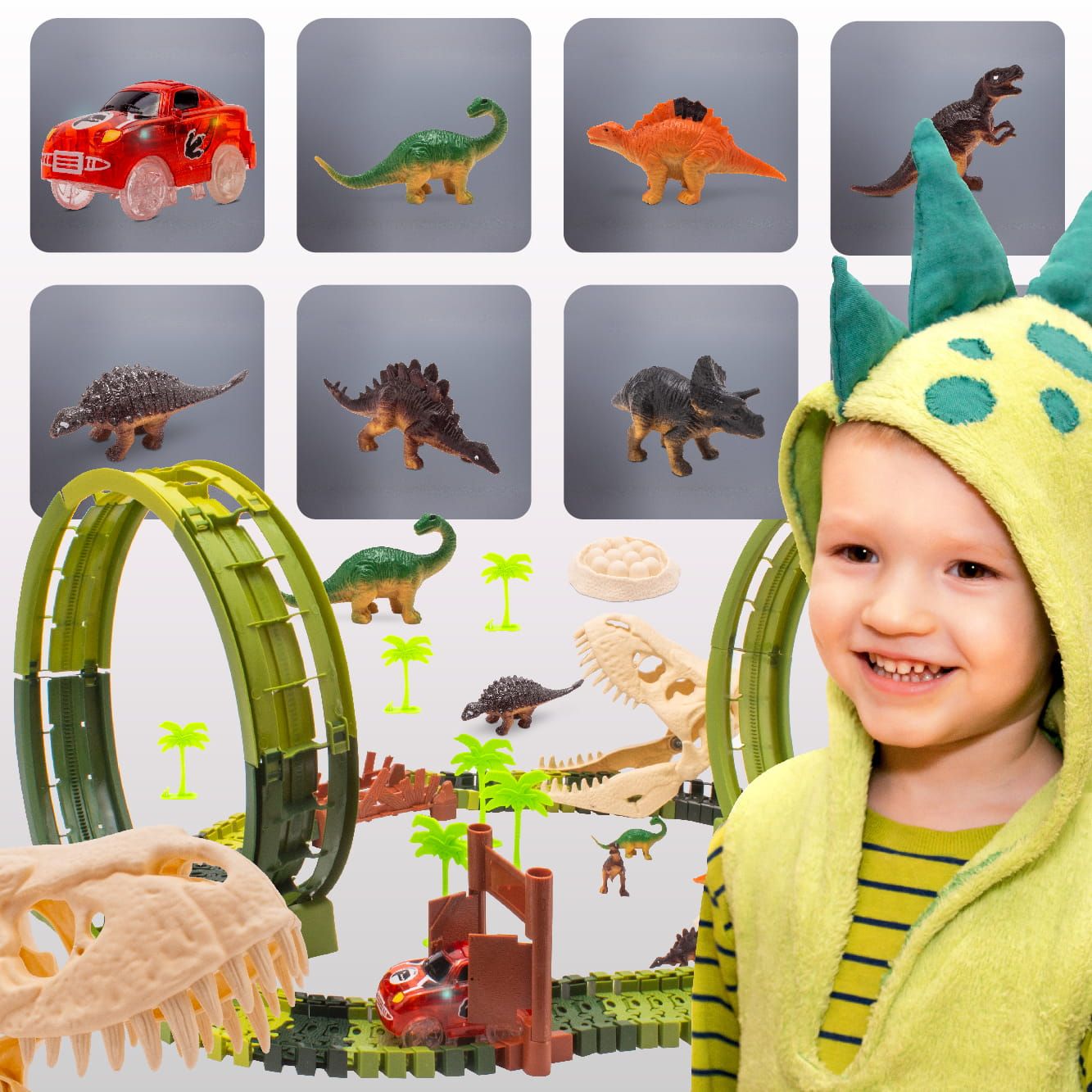 Tor wyścigowy samochodowy dla dzieci Duży Dinozaur 116 el Dinozaury Auto Sun Baby