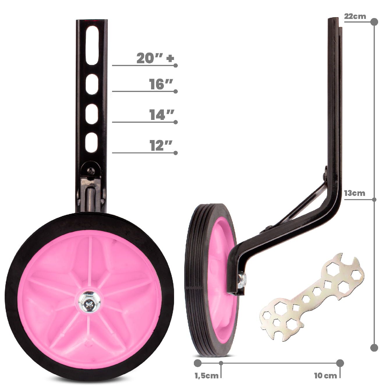 Kółka boczne do roweru Koła podporowe 12-20 cali + Prowadnik do rowerka dziecięcego Grip Uchwyt do nauki  85 cm Zestaw