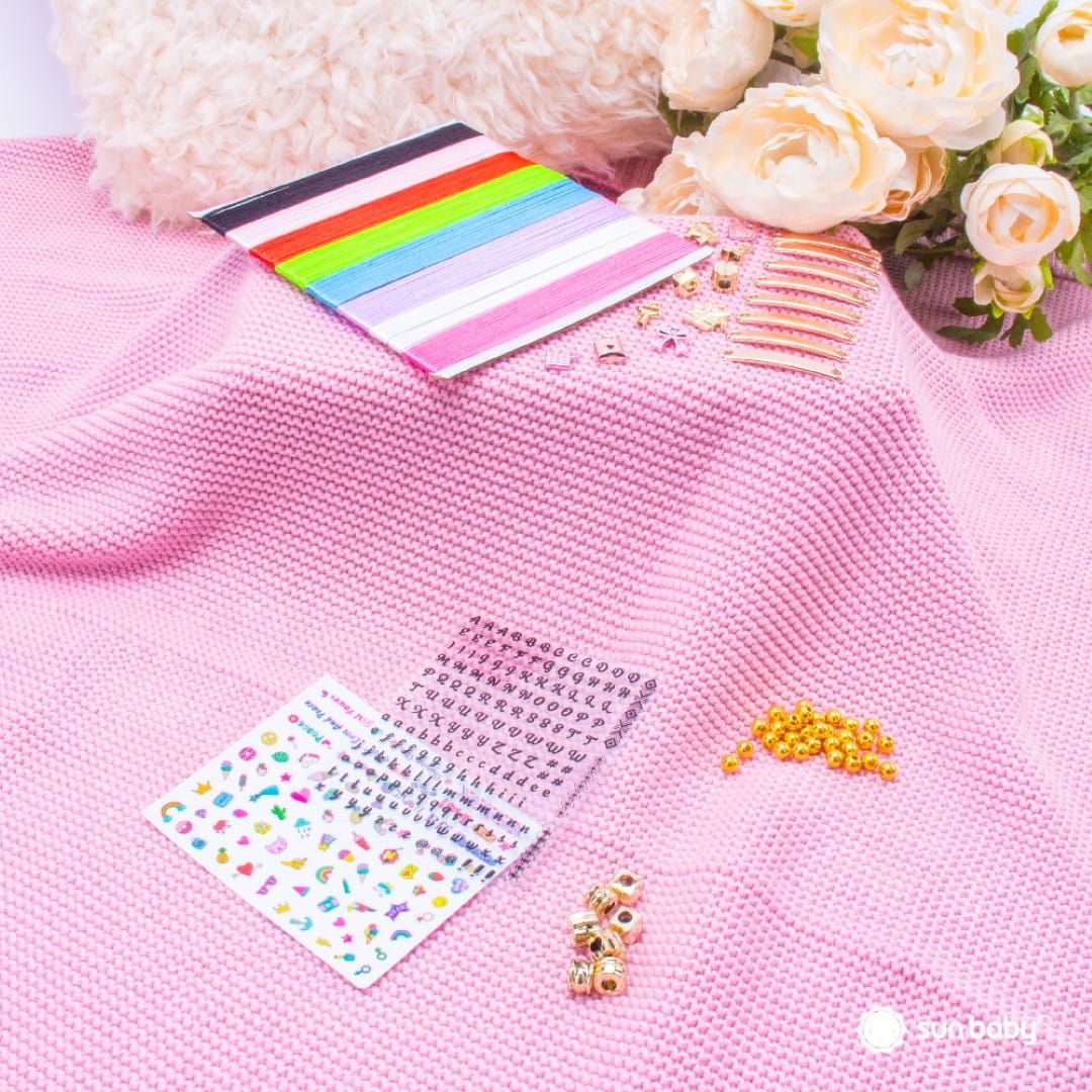 Zestaw do robienia bransoletek biżuterii zawieszki koraliki bransoletki naklejki 160 el Sun Baby