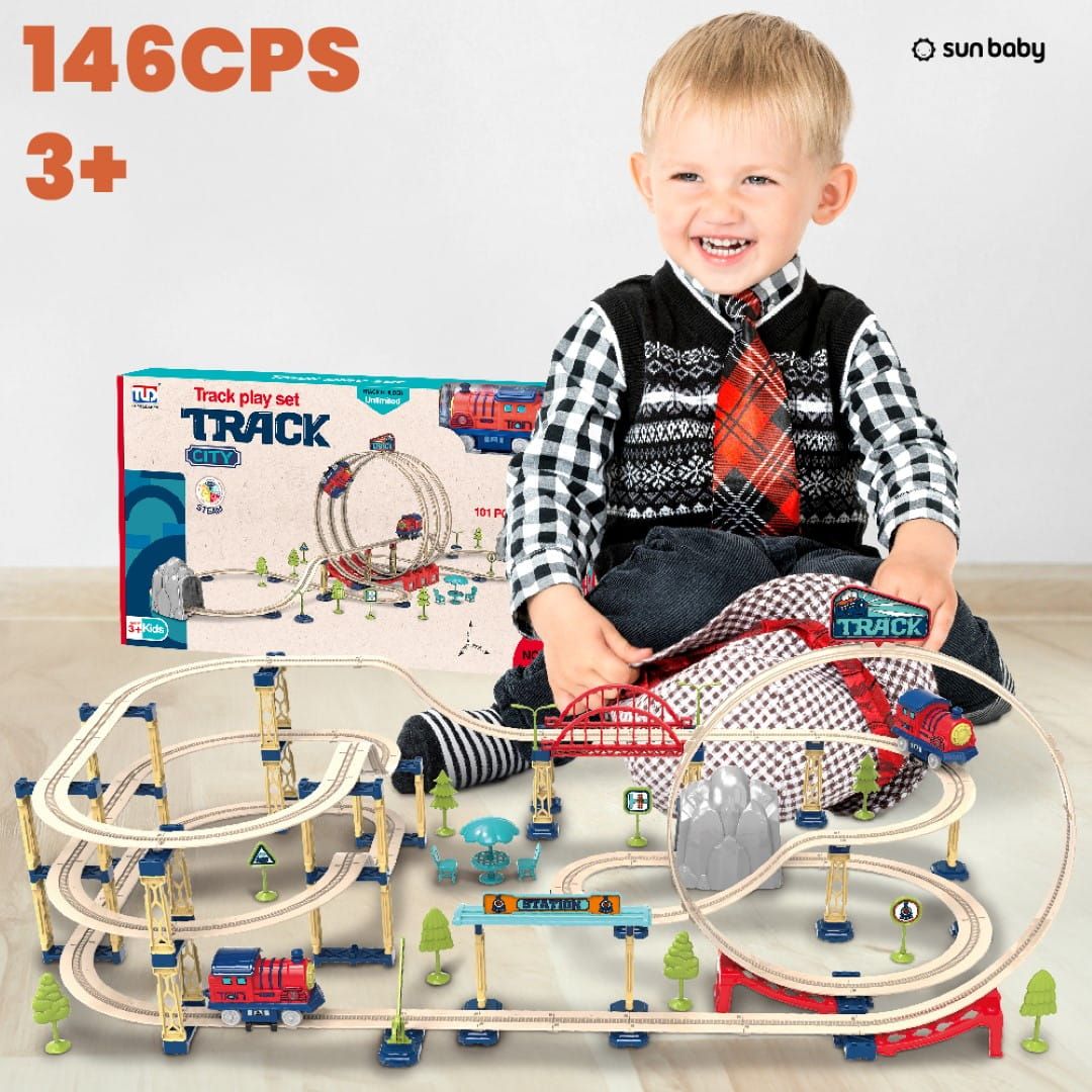 Kolejka elektryczna składana dla dzieci 146 el Tory kolejowe Pociąg Lokomotywa Kolejka Naklejki Zestaw Sun Baby
