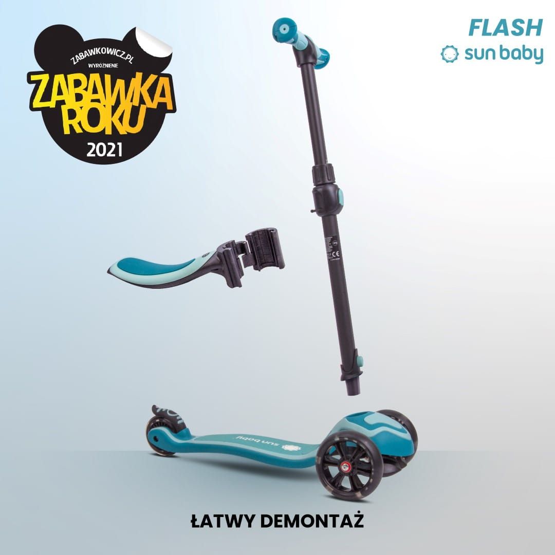 Hulajnoga dla dzieci trójkołowa balansowa Flash 3w1 LED pastelowy turkus