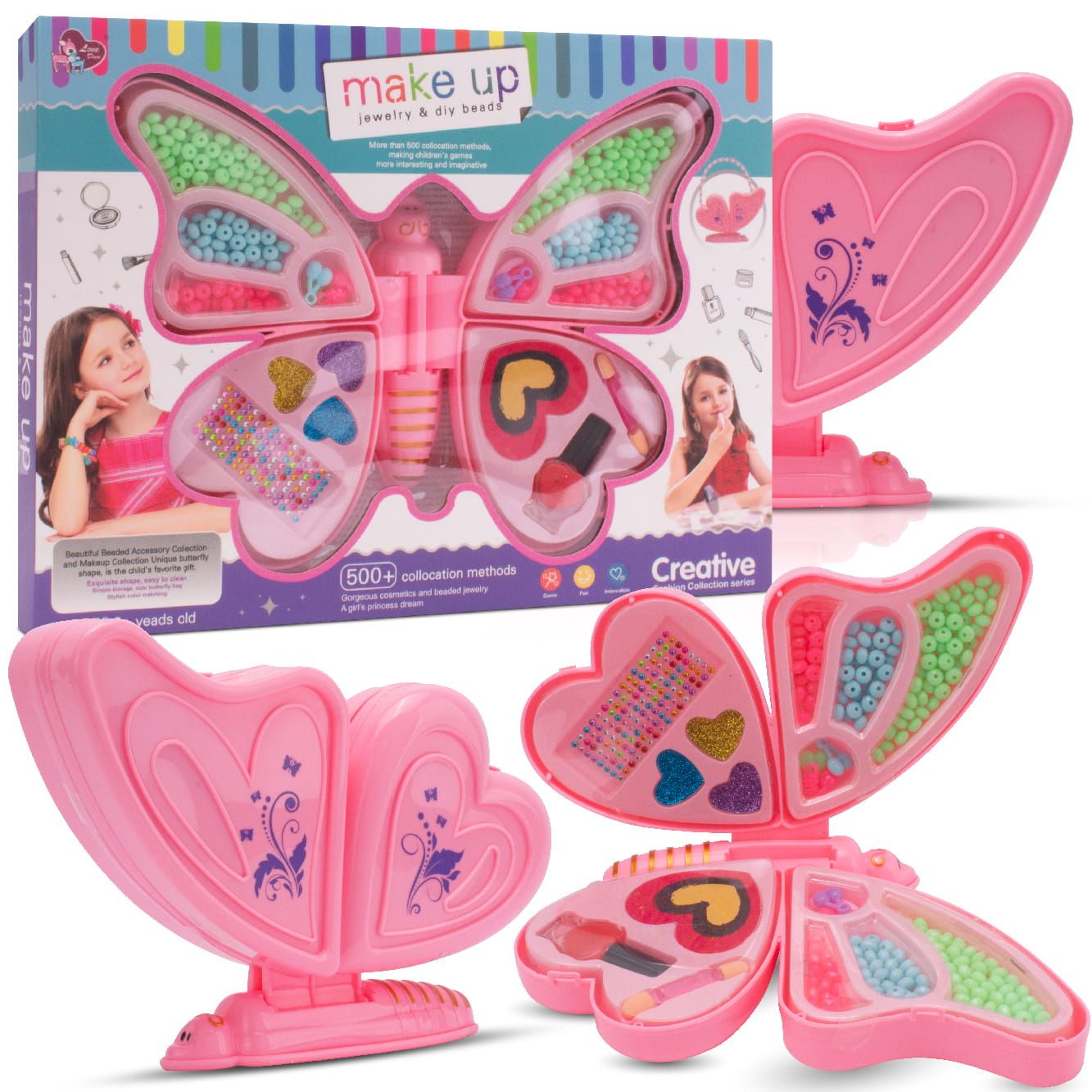 Zestaw do robienia bransoletek biżuterii makijażu koraliki Makeup naklejki lakier Diy Motyl 2w1 Sun Baby