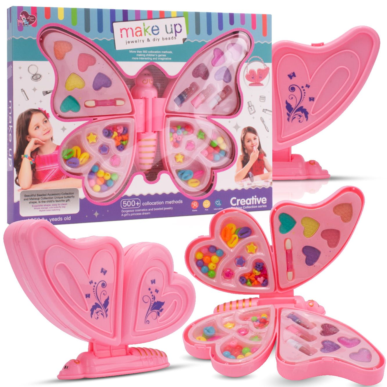 Zestaw do robienia bransoletek biżuterii makijażu koraliki Makeup naklejki pomadki Diy Motyl 2w1 Sun Baby