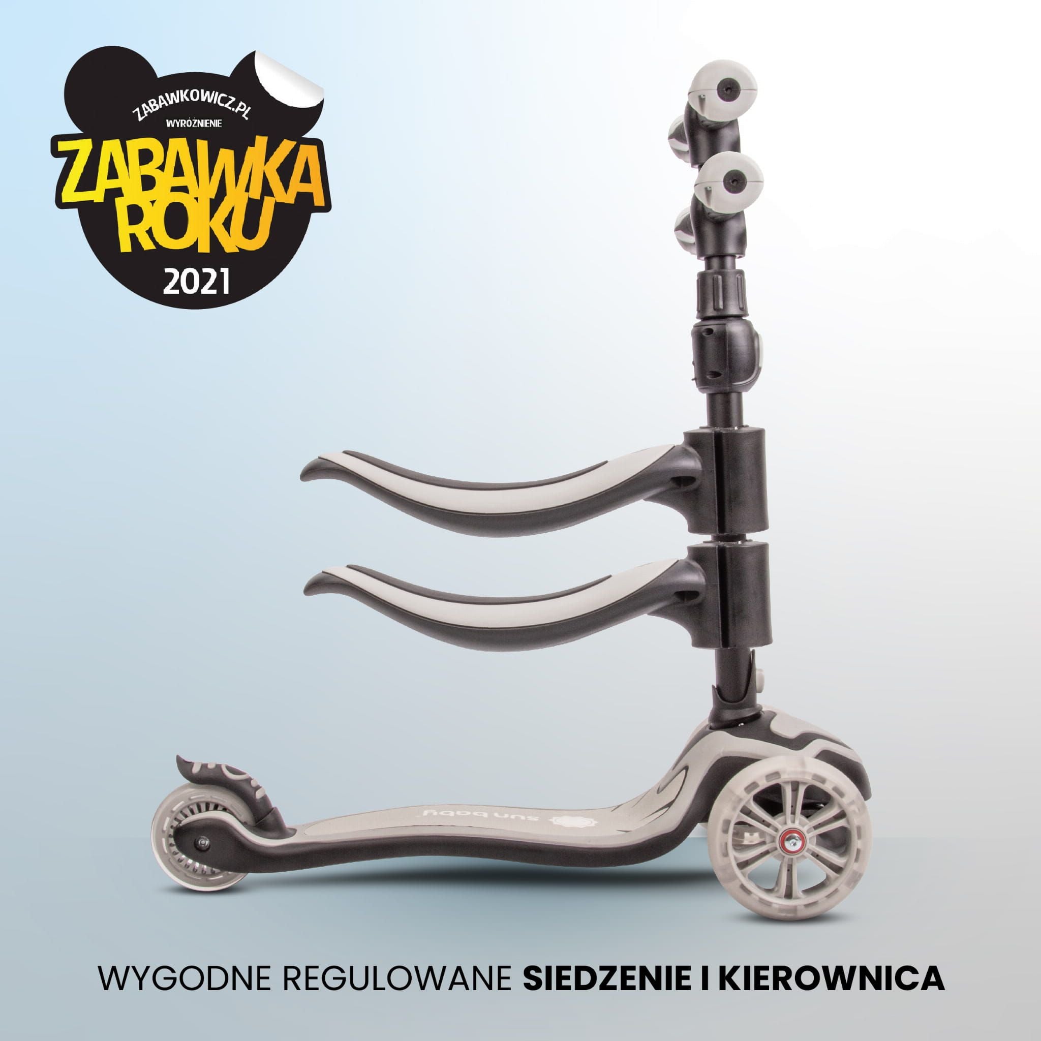 Hulajnoga dla dzieci trójkołowa balansowa Flash 3w1 LED szara