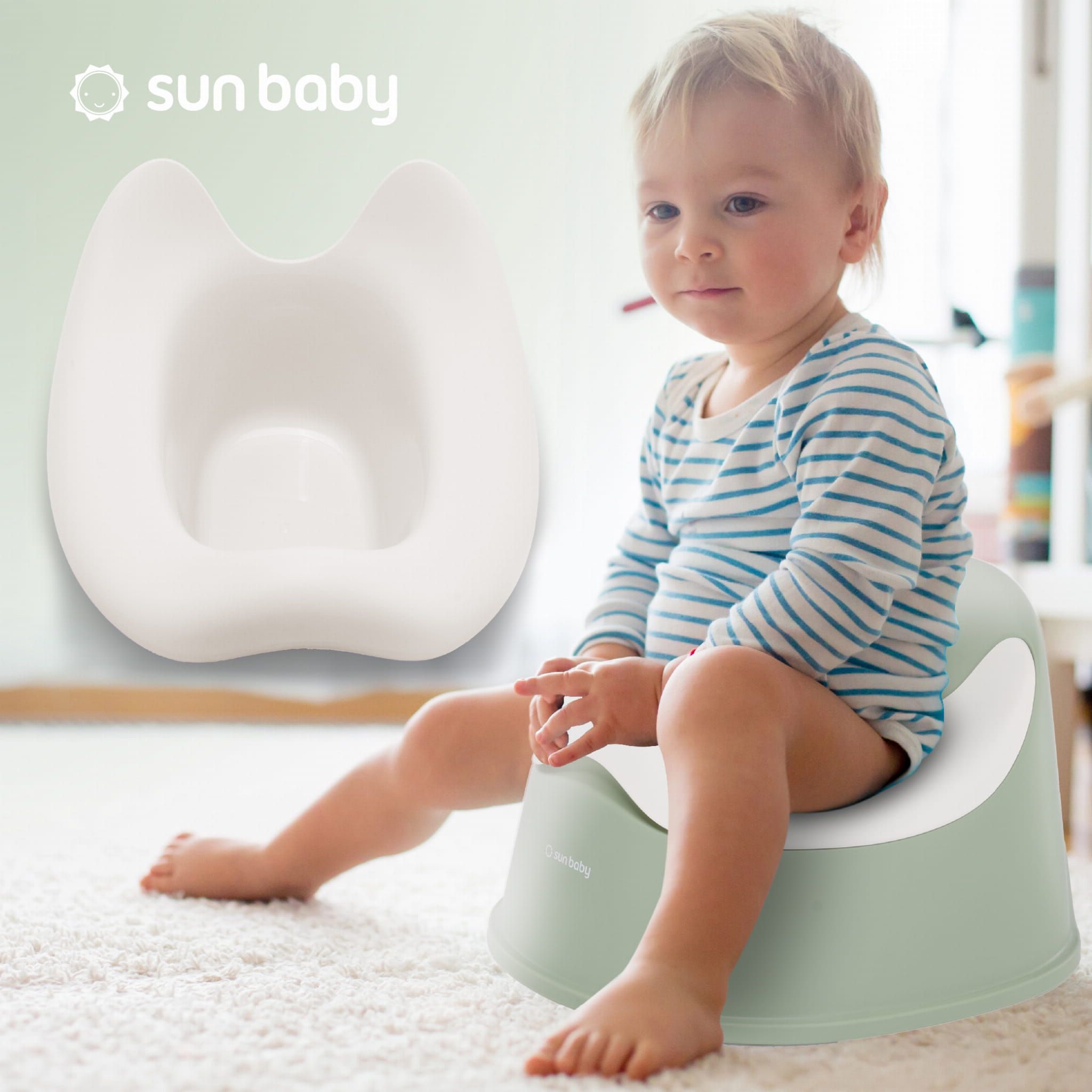 Nocnik dla dzieci antypoślizgowy z wyjmowanym wkładem Stabilny zielony biały Sun Baby