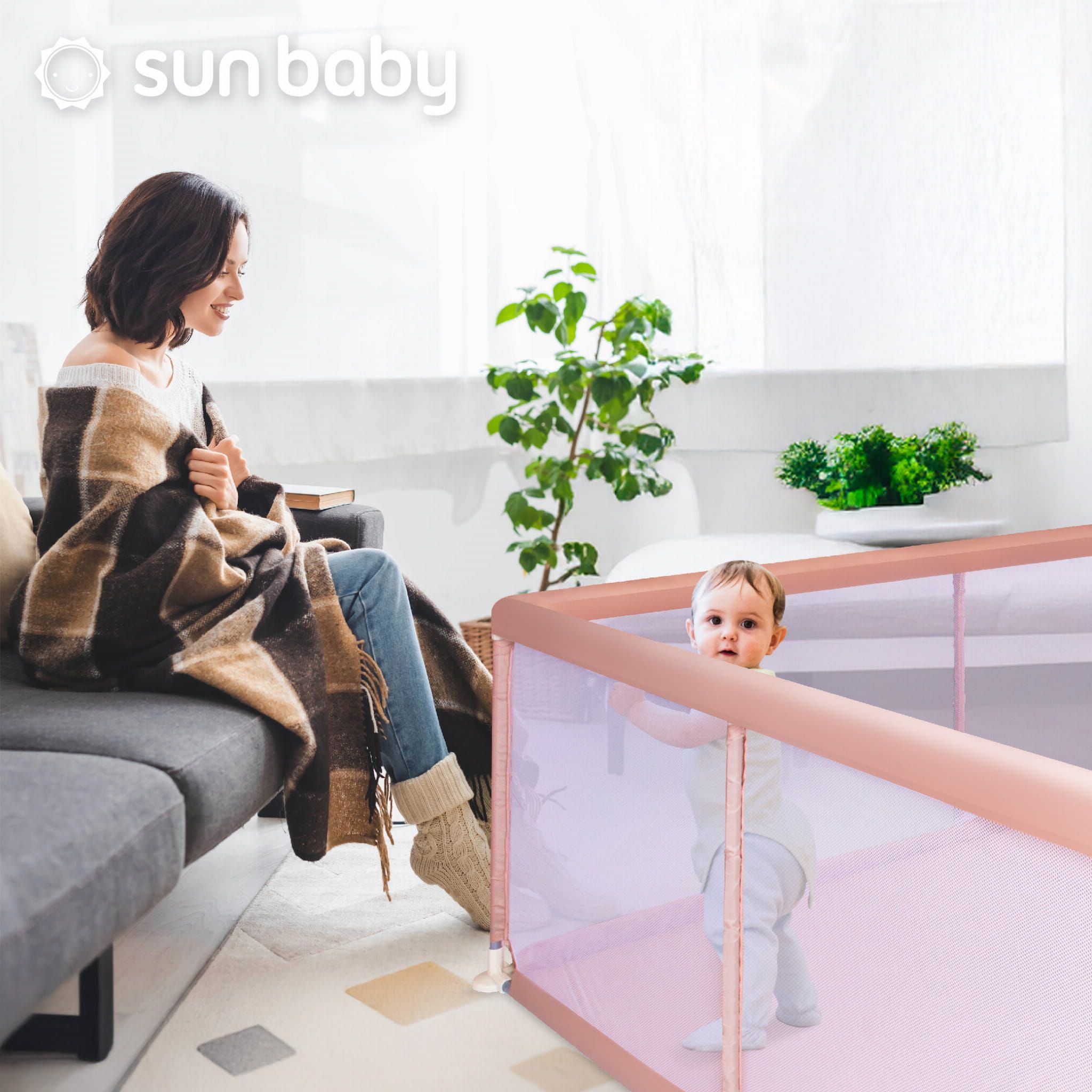 Duży Kojec dziecięcy łóżeczko Plac zabaw z podłogą Suchy basen 150x200 różowy Sun Baby