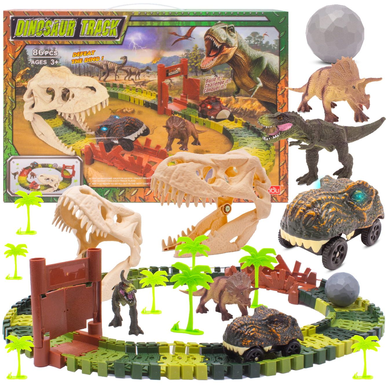 Tor wyścigowy samochodowy dla dzieci Dinozaur 86 el Dinozaury Auto Sun Baby