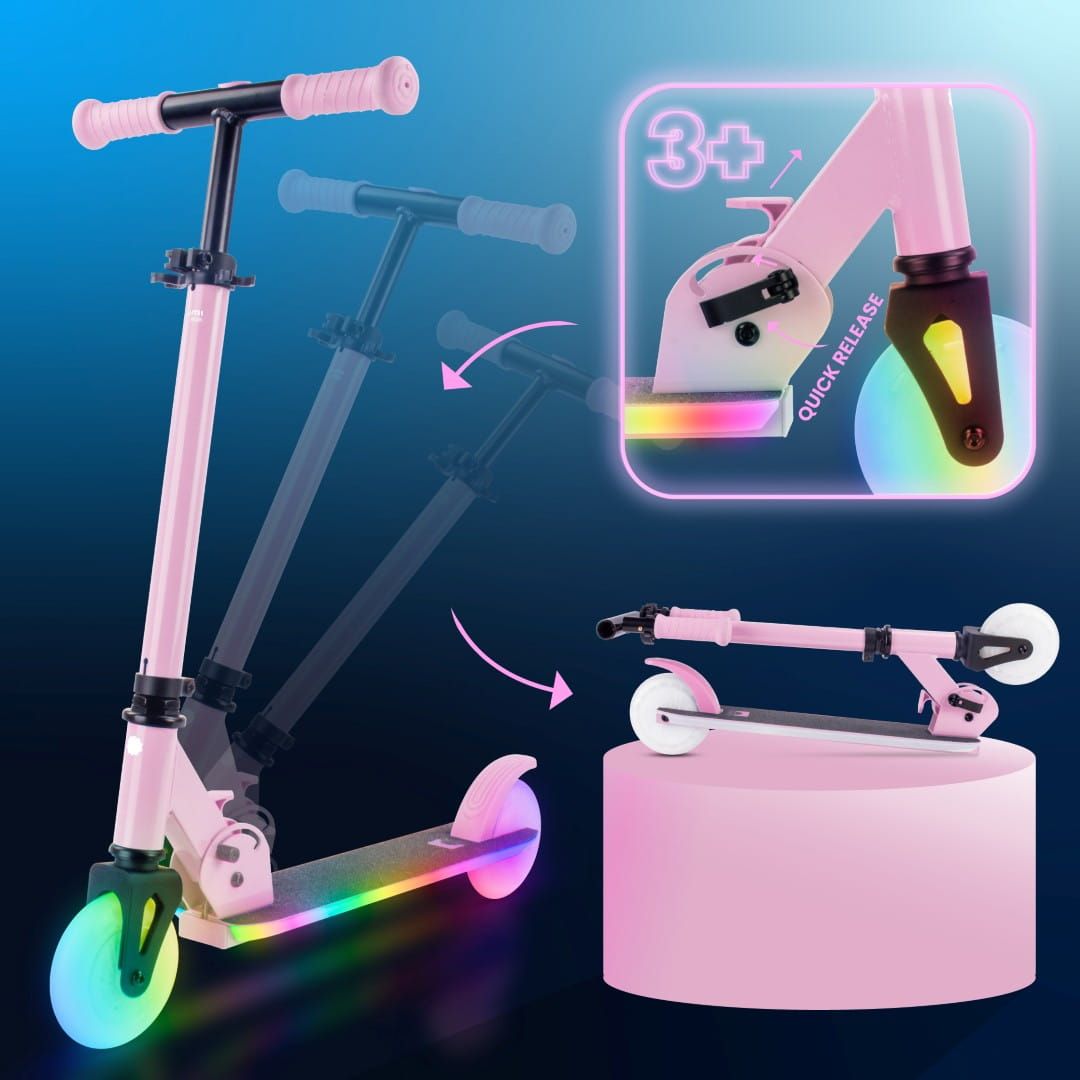 LUMI RIDE Hulajnoga dwukołowa dla dzieci składana regulowana LED 7 kolorów 20 programów różowy Sun Baby