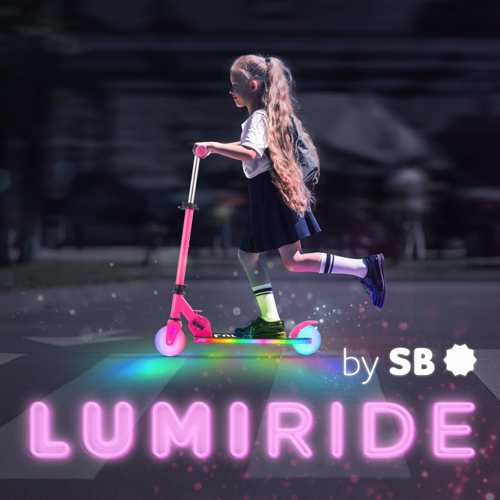 LUMI RIDE Hulajnoga dwukołowa dla dzieci składana regulowana LED 7 kolorów 20 programów fuksja Sun Baby