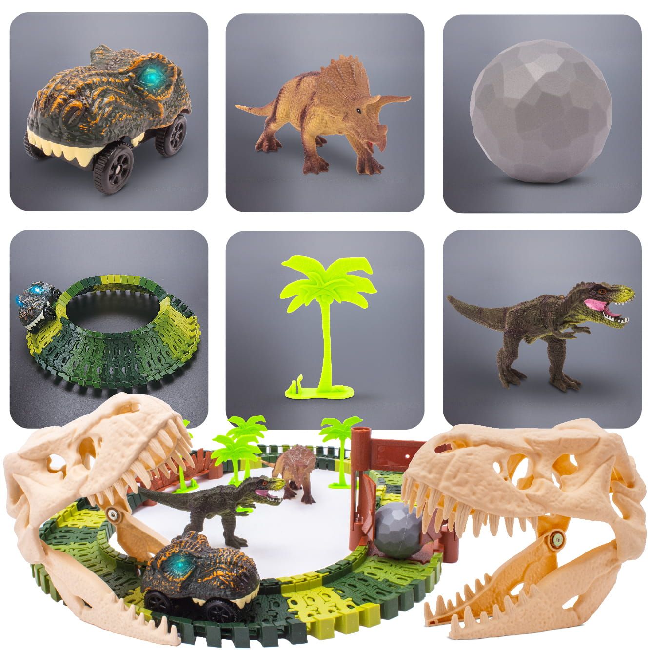 Tor wyścigowy samochodowy dla dzieci Dinozaur 86 el Dinozaury Auto Sun Baby