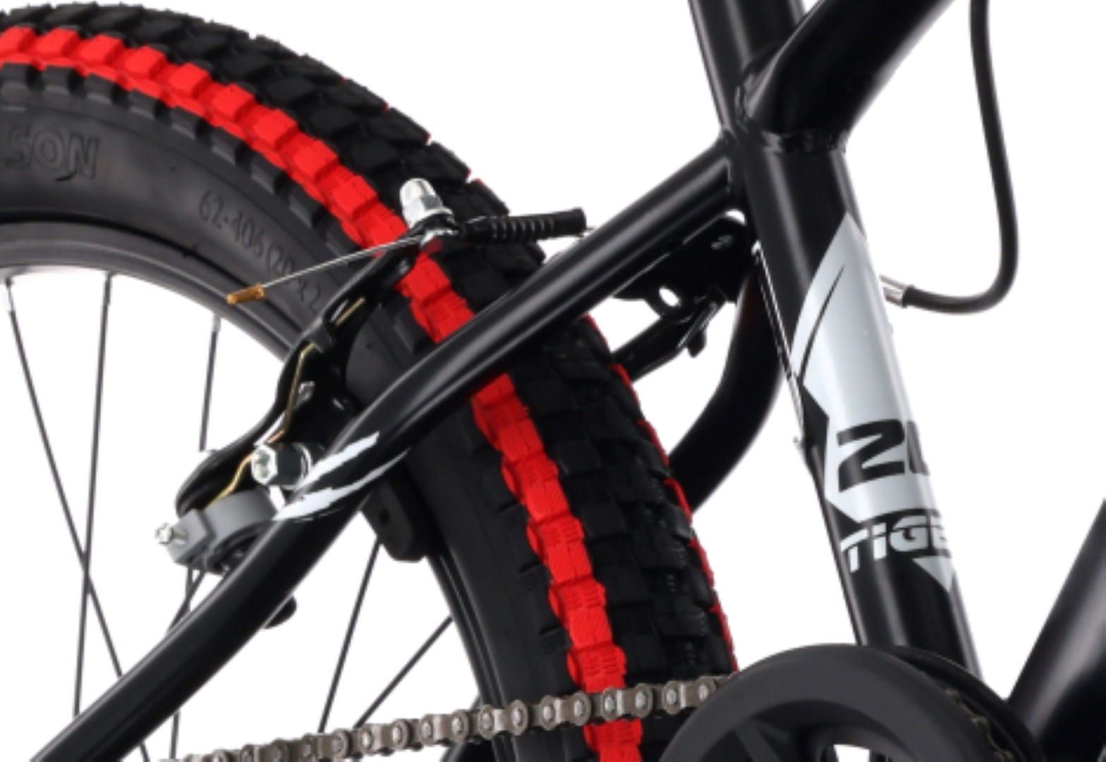 Rower dla chłopca 20 cali 6 biegów Shimano amortyzator szerokie opony Revoshift Tiger Bike czarny czerwony