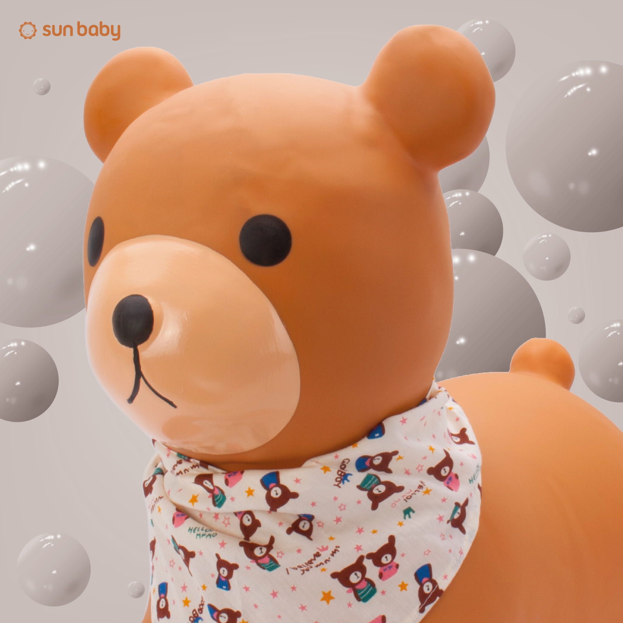 Skoczek dla dzieci do skakania z pompką TEDDY brązowy z bandaną