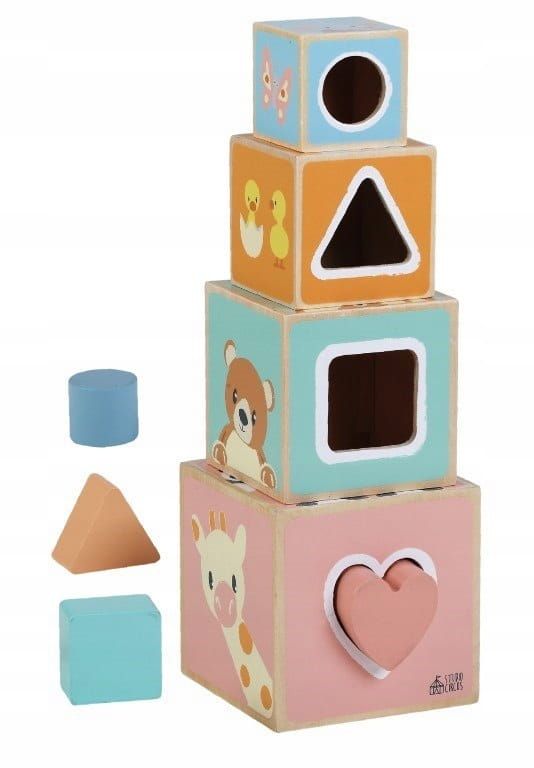 Drewniany zabawka dla dziecka sorter, Montessori, klocki, zwierzątka kształty